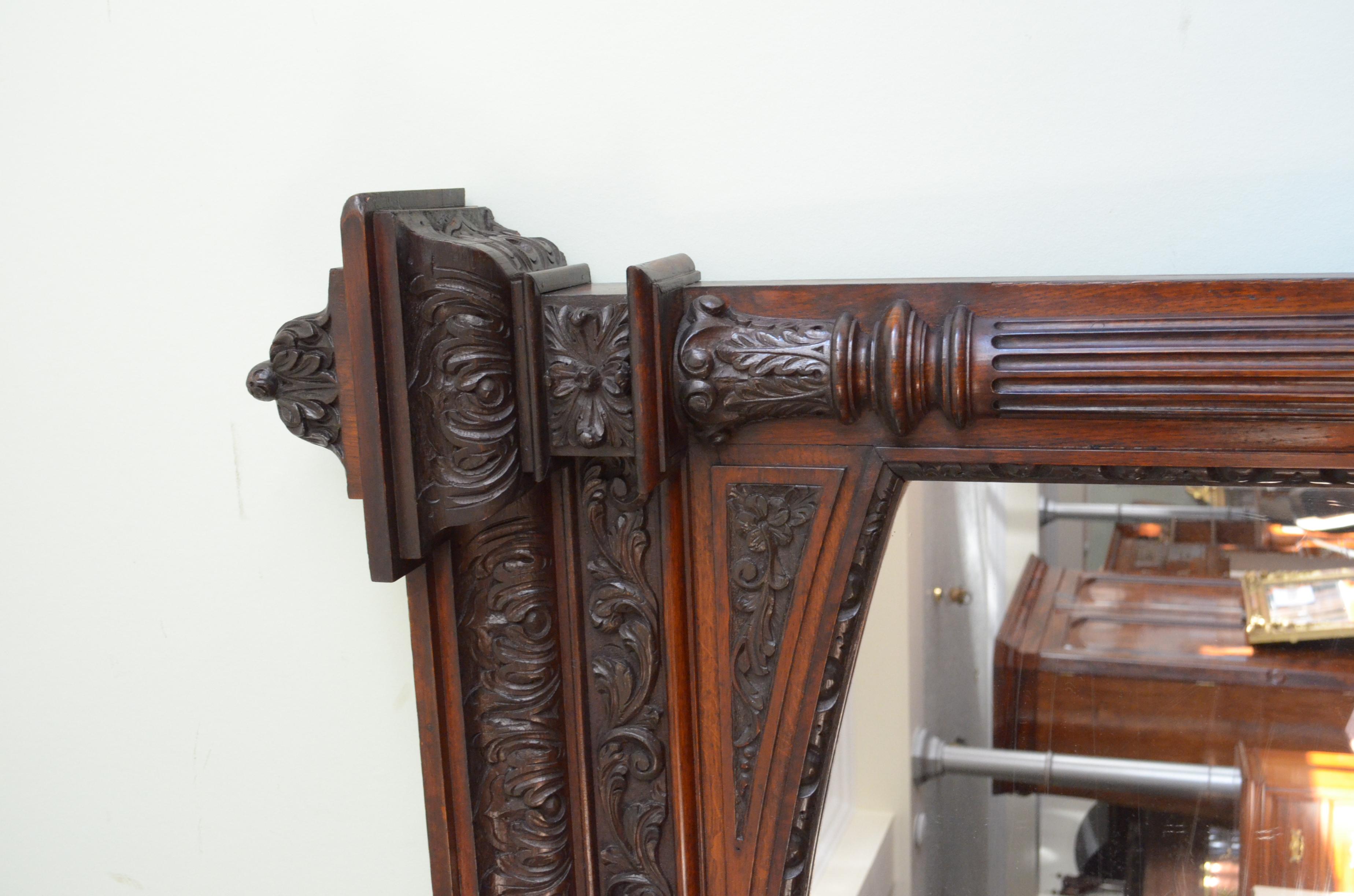 Monumental Oak Overmantle Mirror / Floor Standing Mirror H200m For Sale 6