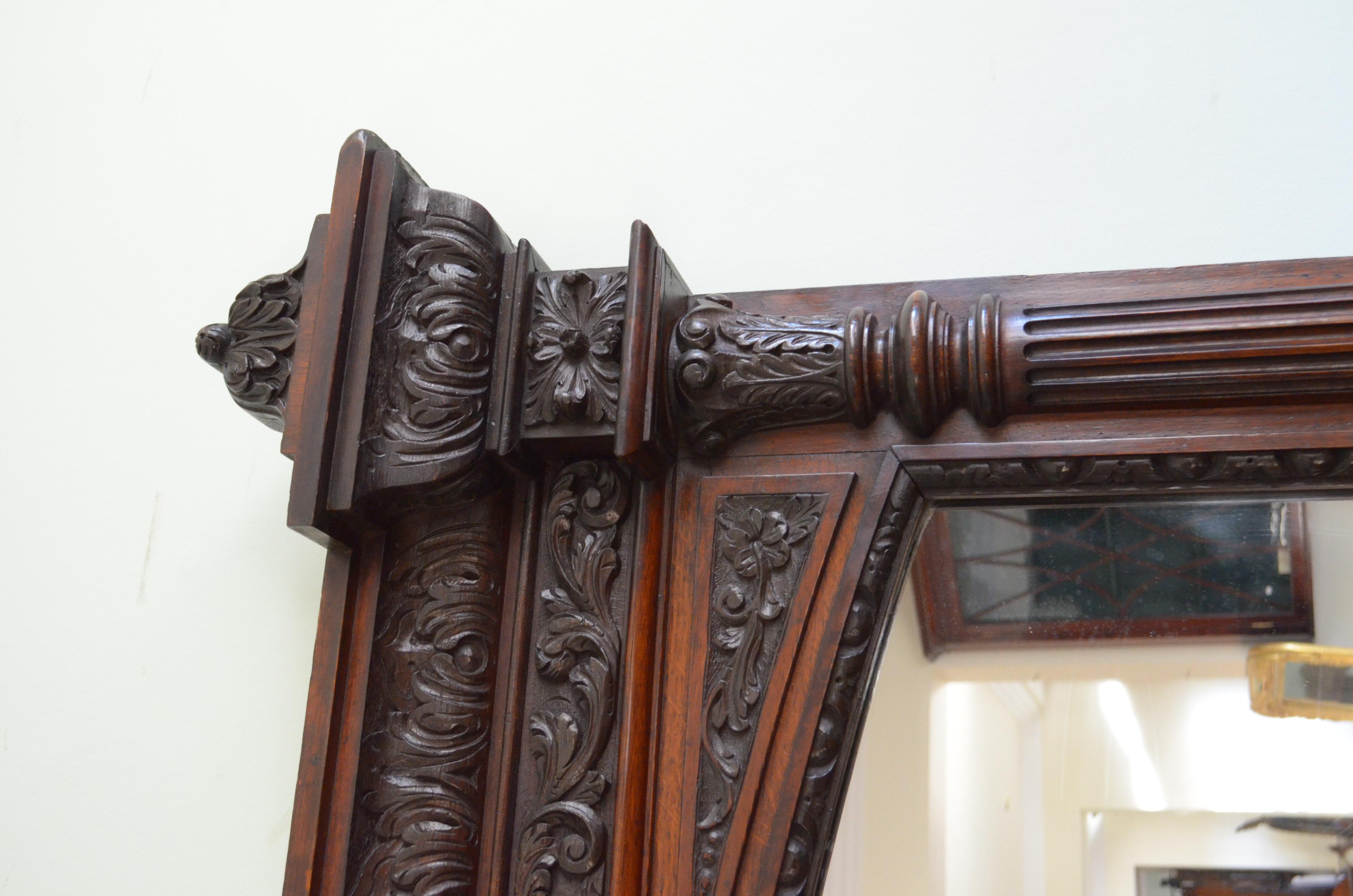 Monumental Oak Overmantle Mirror / Floor Standing Mirror H200m For Sale 7