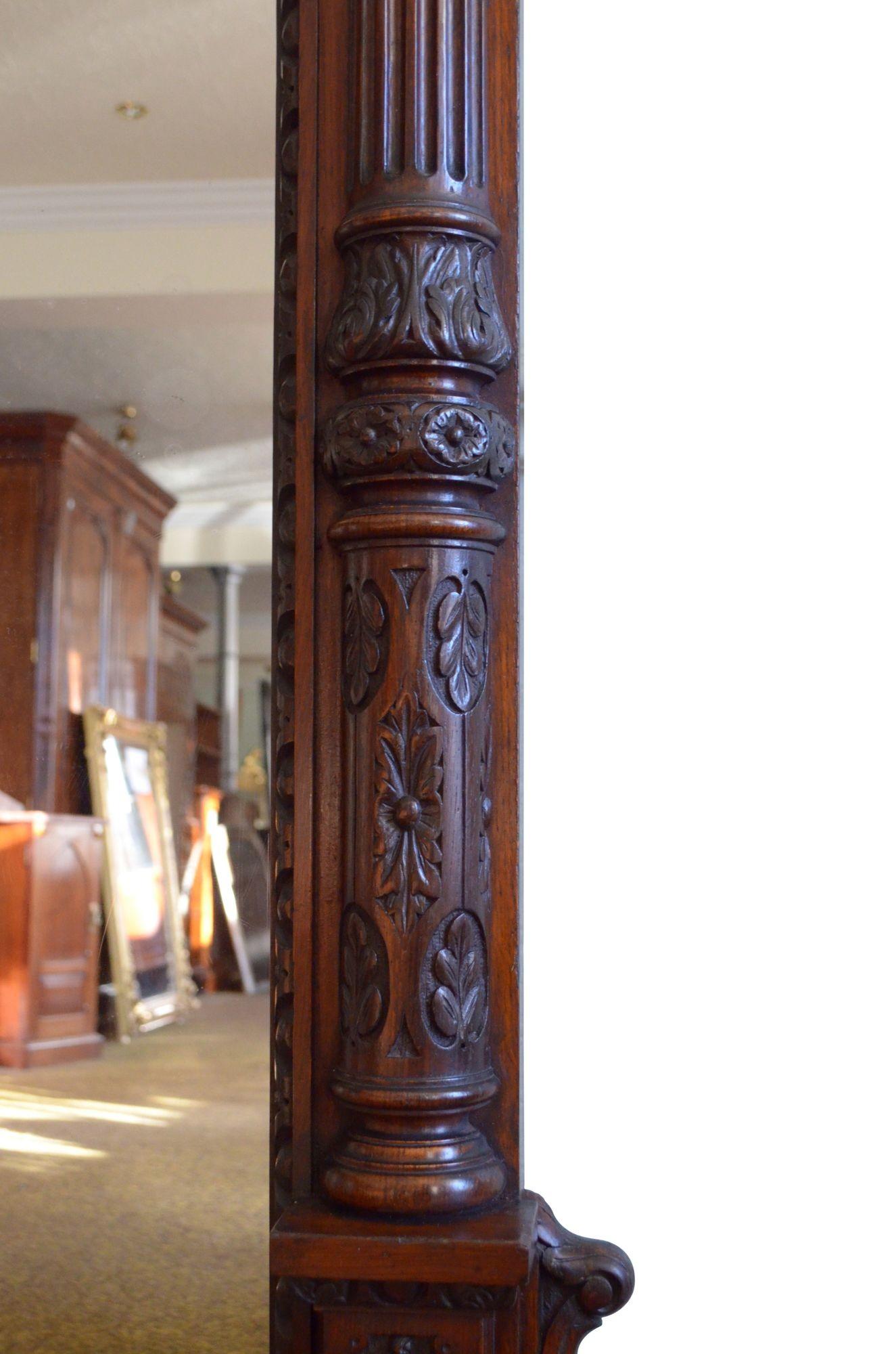 Monumental Oak Overmantle Mirror / Floor Standing Mirror H200m For Sale 9