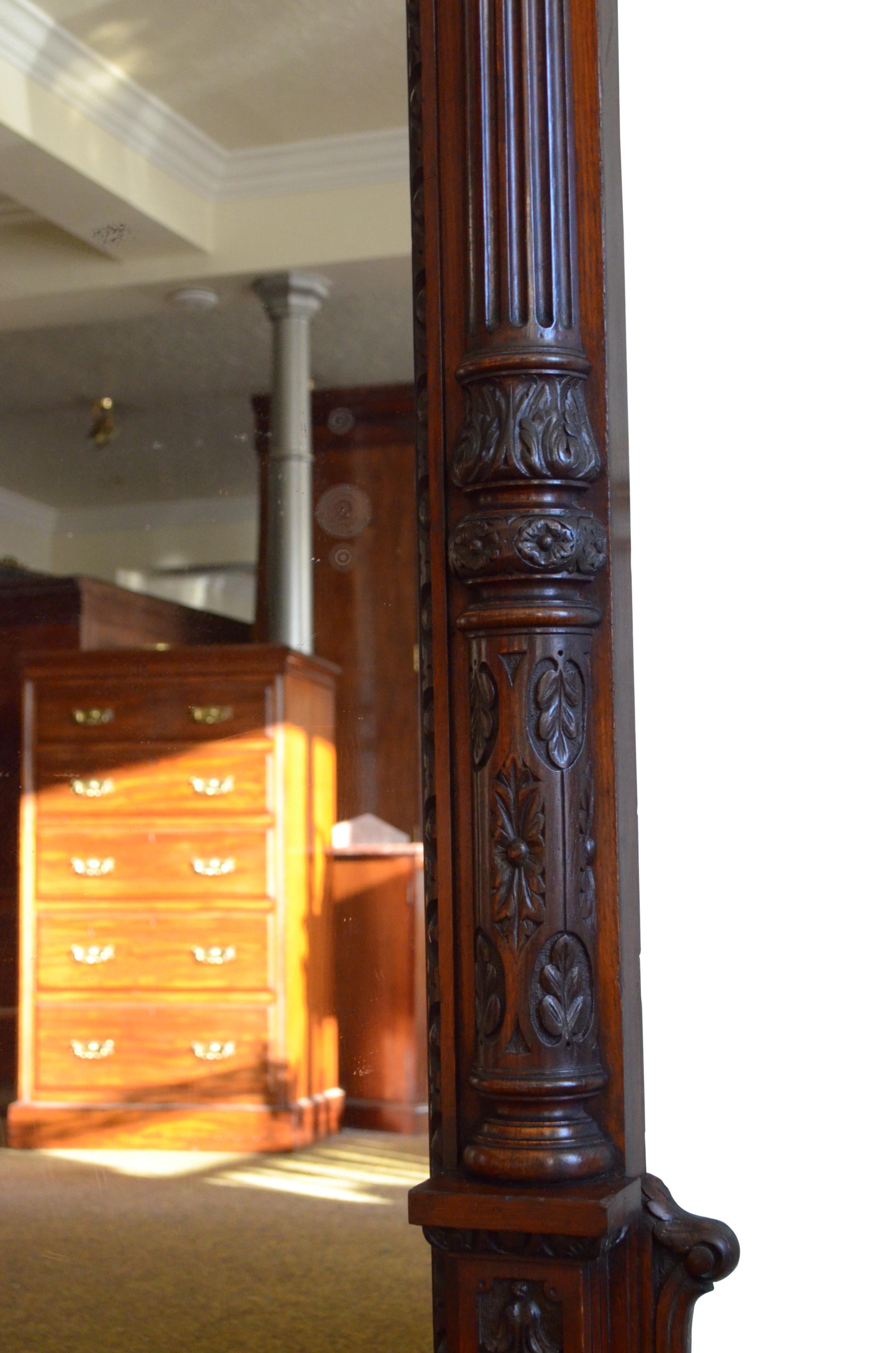 Monumental Oak Overmantle Mirror / Floor Standing Mirror H200m For Sale 9