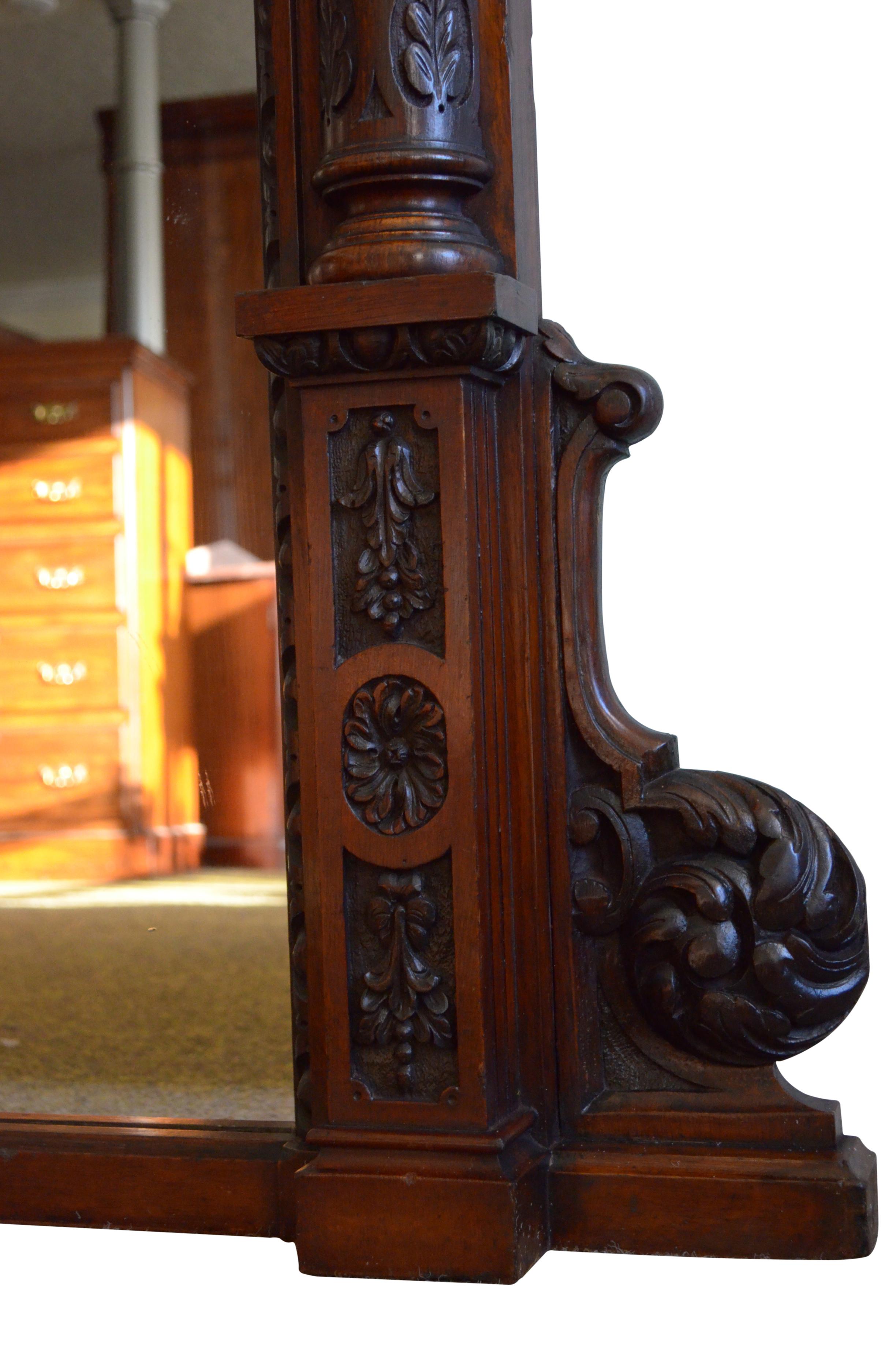 Monumental Oak Overmantle Mirror / Floor Standing Mirror H200m For Sale 10