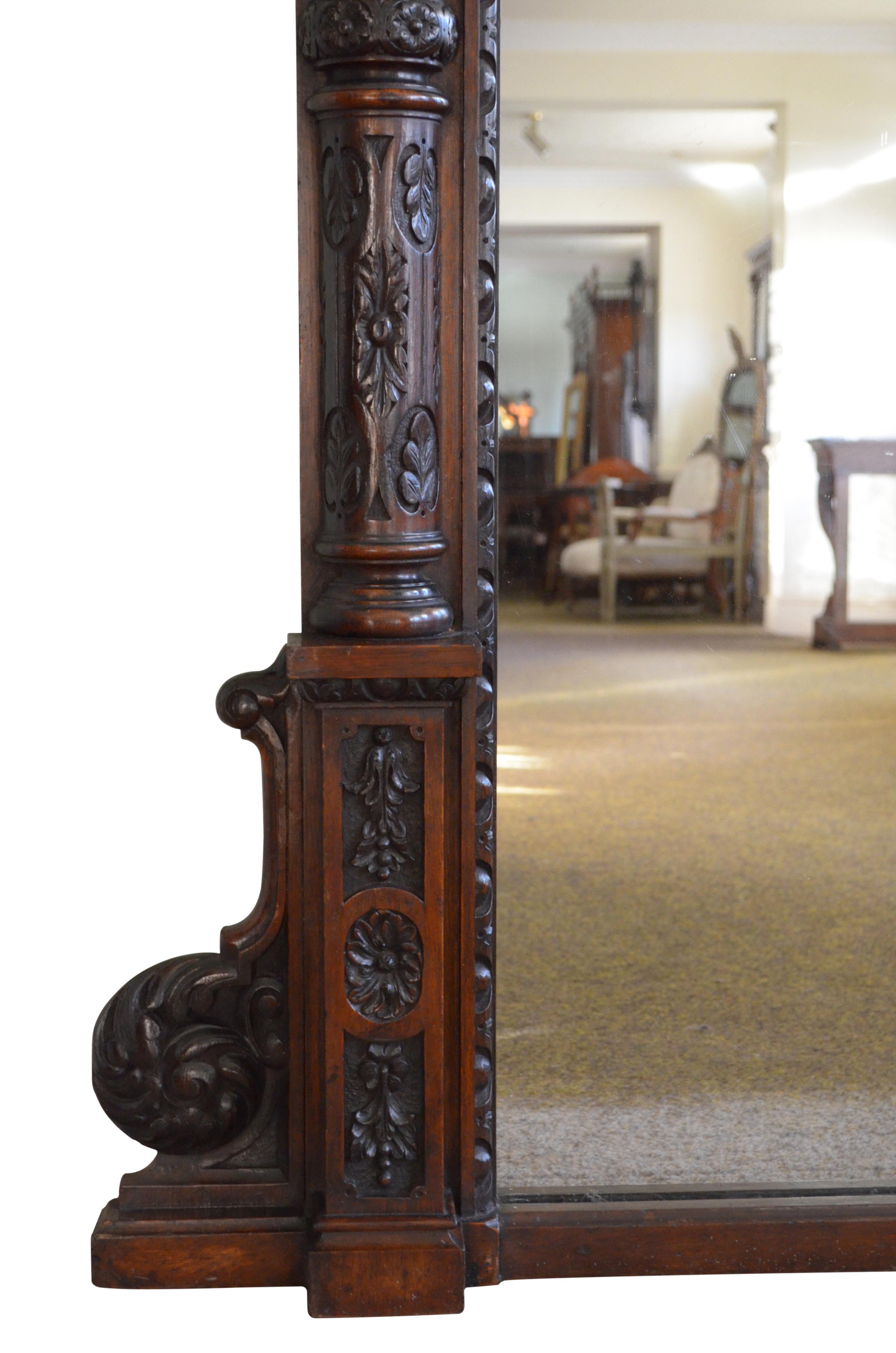 Victorian Monumental Oak Overmantle Mirror / Floor Standing Mirror H200m For Sale