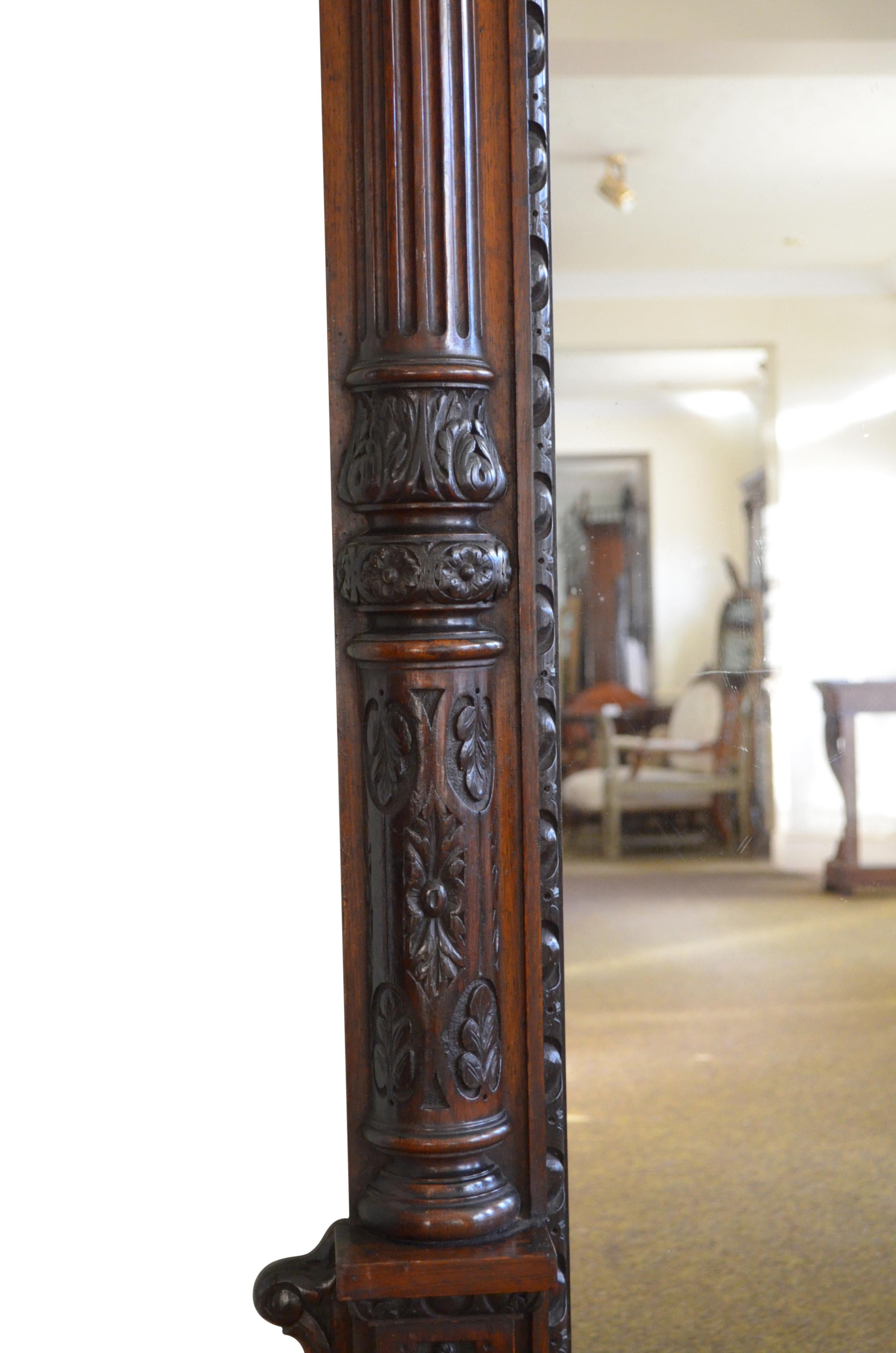 English Monumental Oak Overmantle Mirror / Floor Standing Mirror H200m For Sale