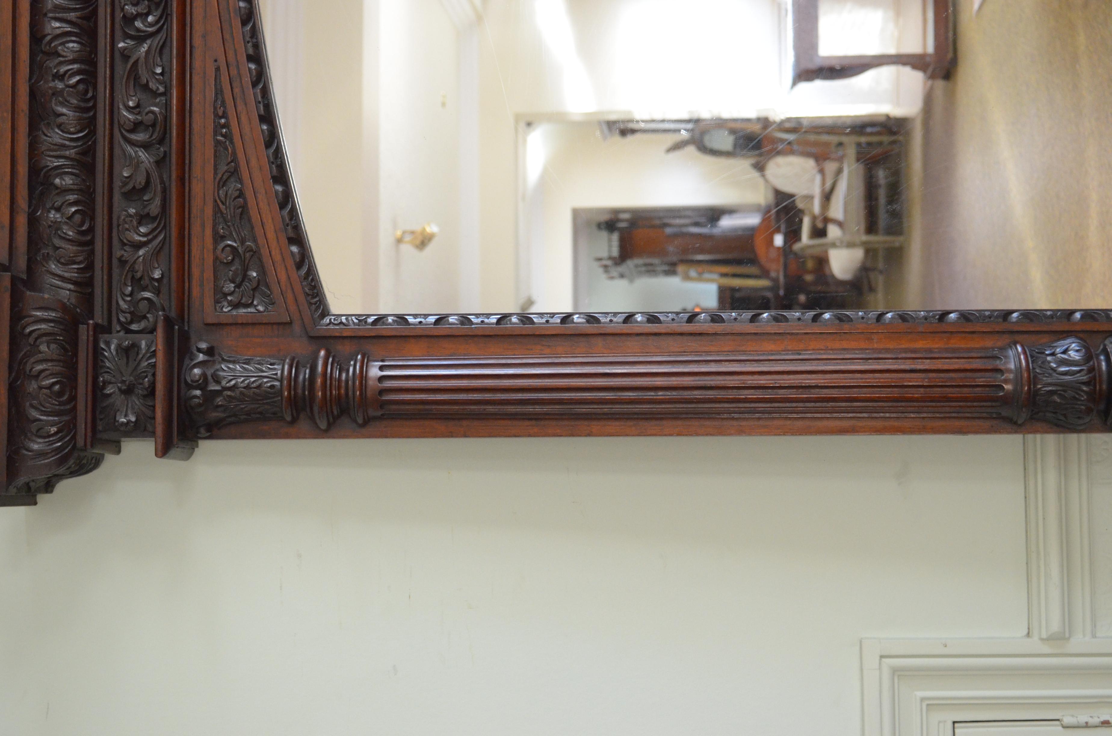 Monumental Oak Overmantle Mirror / Floor Standing Mirror H200m In Good Condition For Sale In High Peak, GB