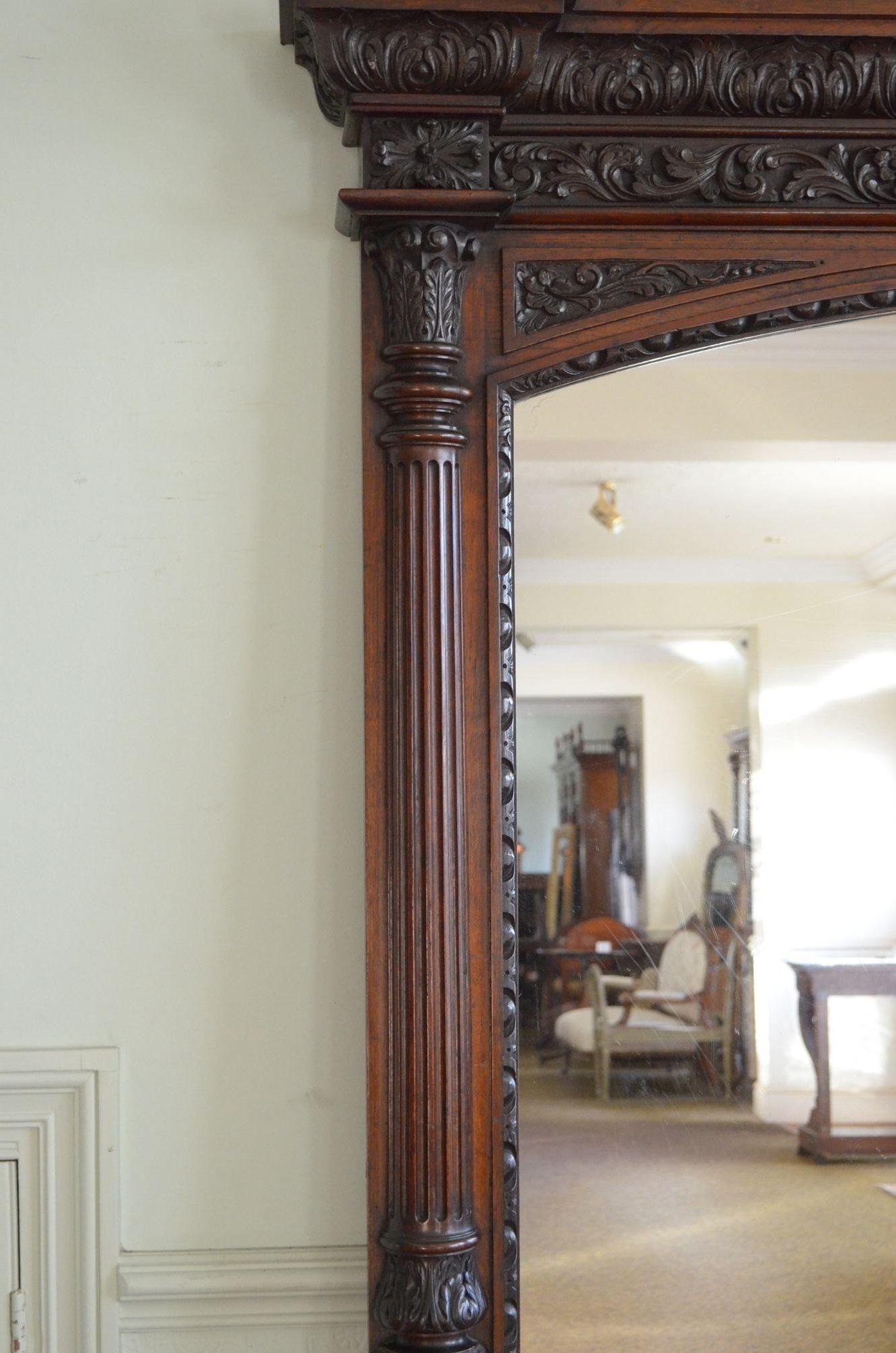 Monumental Oak Overmantle Spiegel / Floor Standing Mirror H200m im Zustand „Gut“ im Angebot in Whaley Bridge, GB