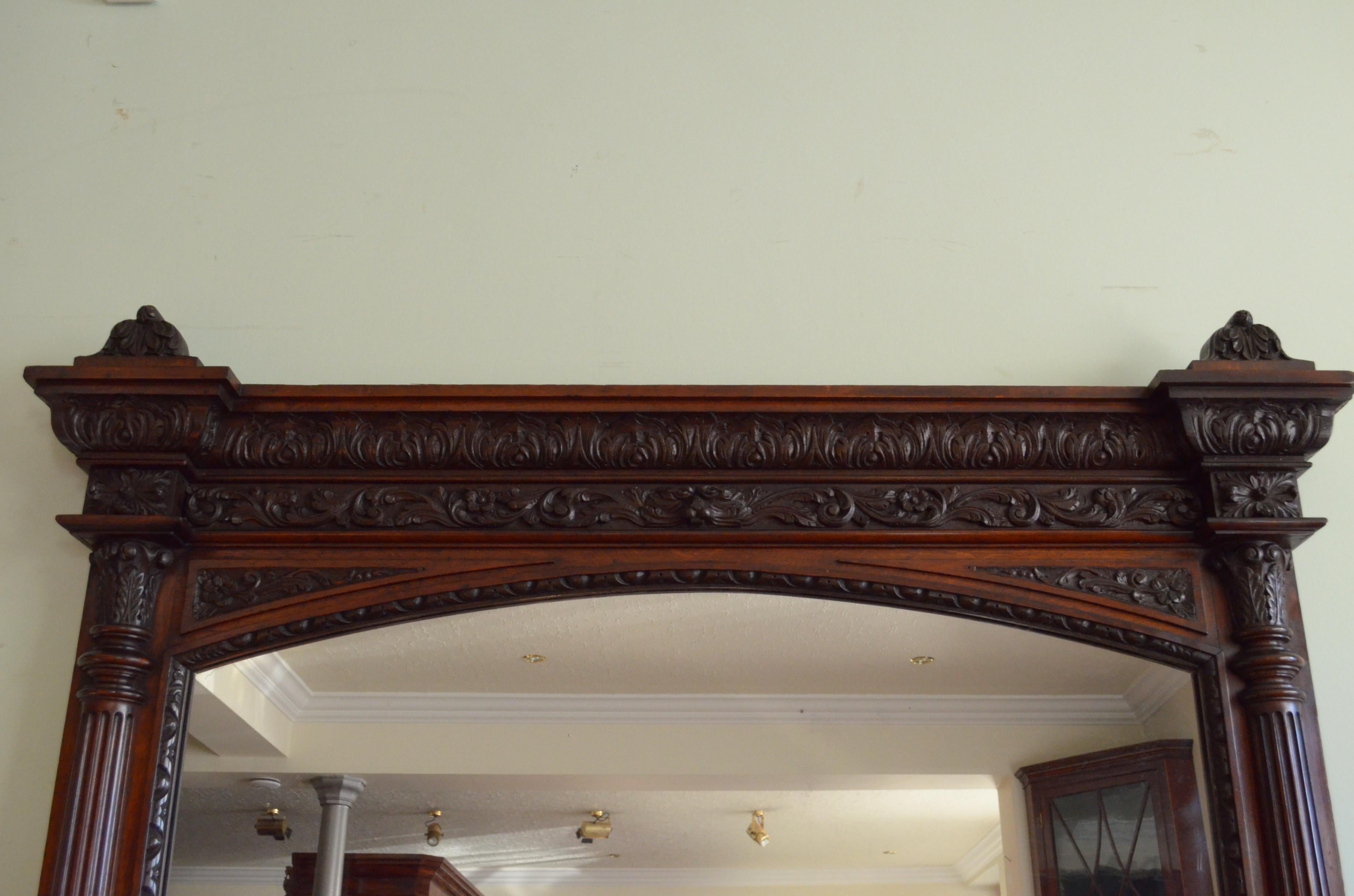 Monumental Oak Overmantle Mirror / Floor Standing Mirror H200m For Sale 3
