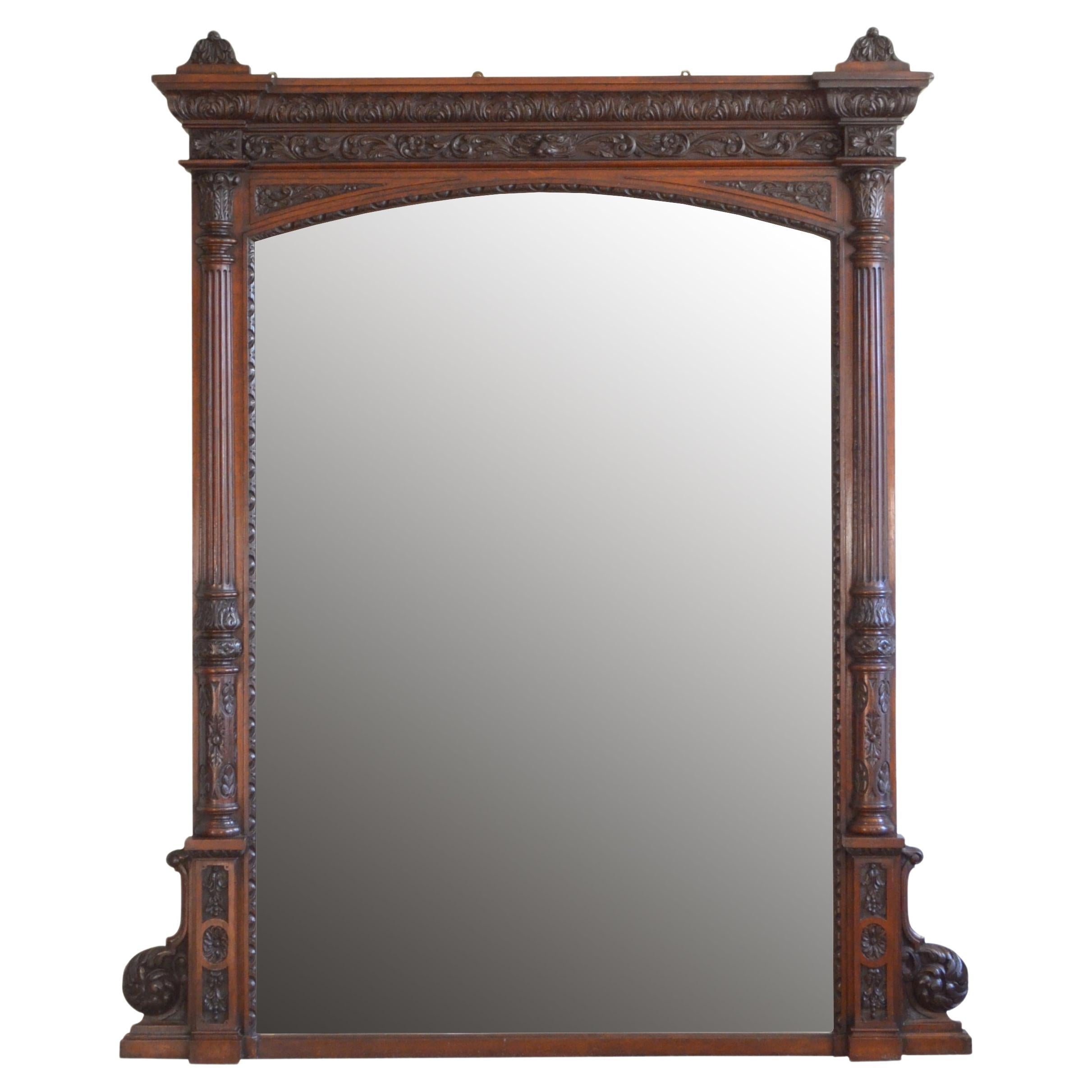 Monumental Oak Overmantle Mirror / Floor Standing Mirror H200m