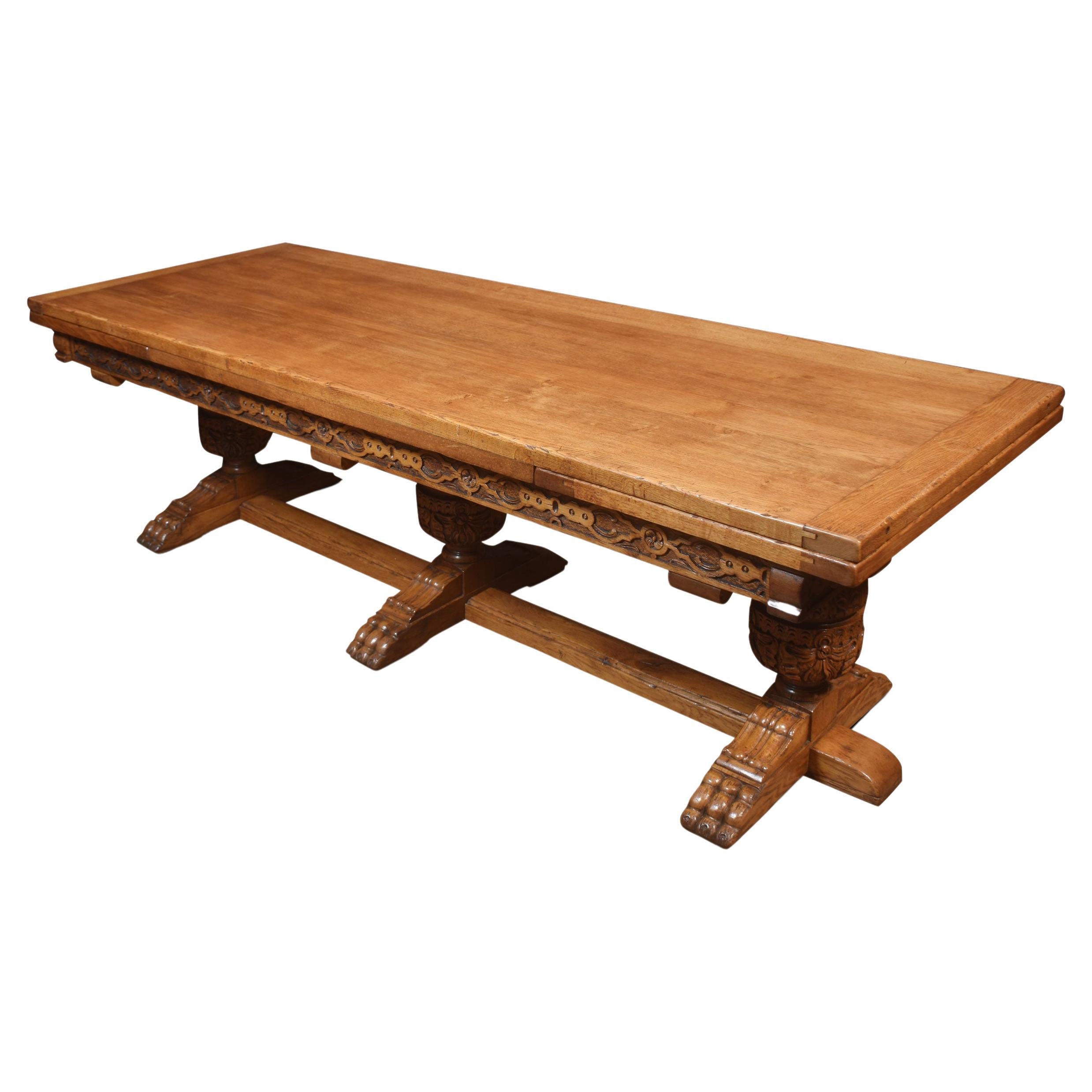 Monumental oak refectory table For Sale