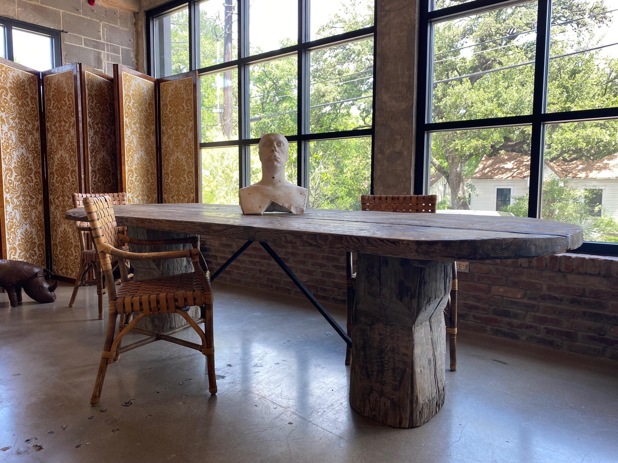 10' Monumental Oak Slab Double Pedestal Dining Table, France 4
