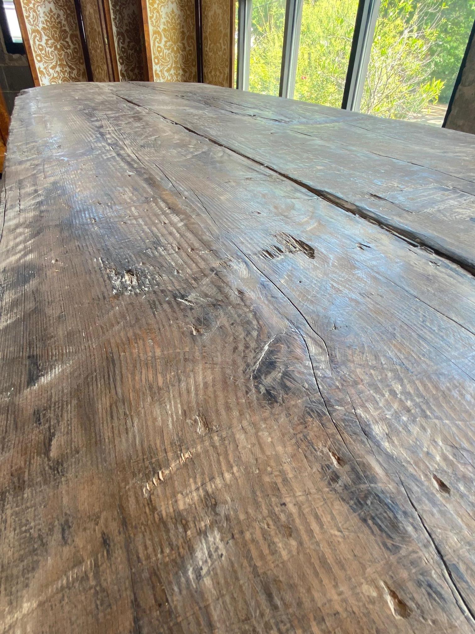 French 10' Monumental Oak Slab Double Pedestal Dining Table, France