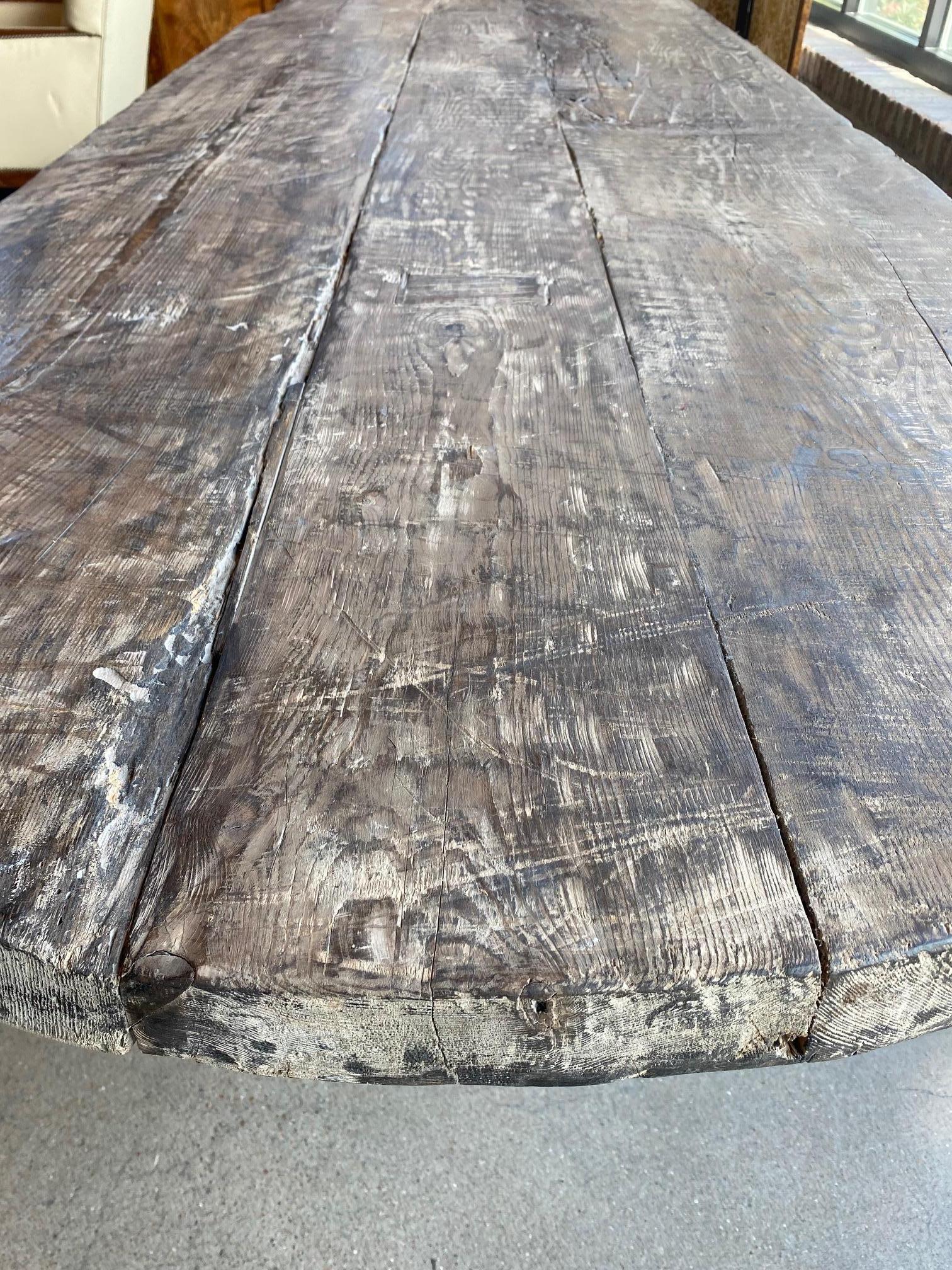 10' Monumental Oak Slab Double Pedestal Dining Table, France 1