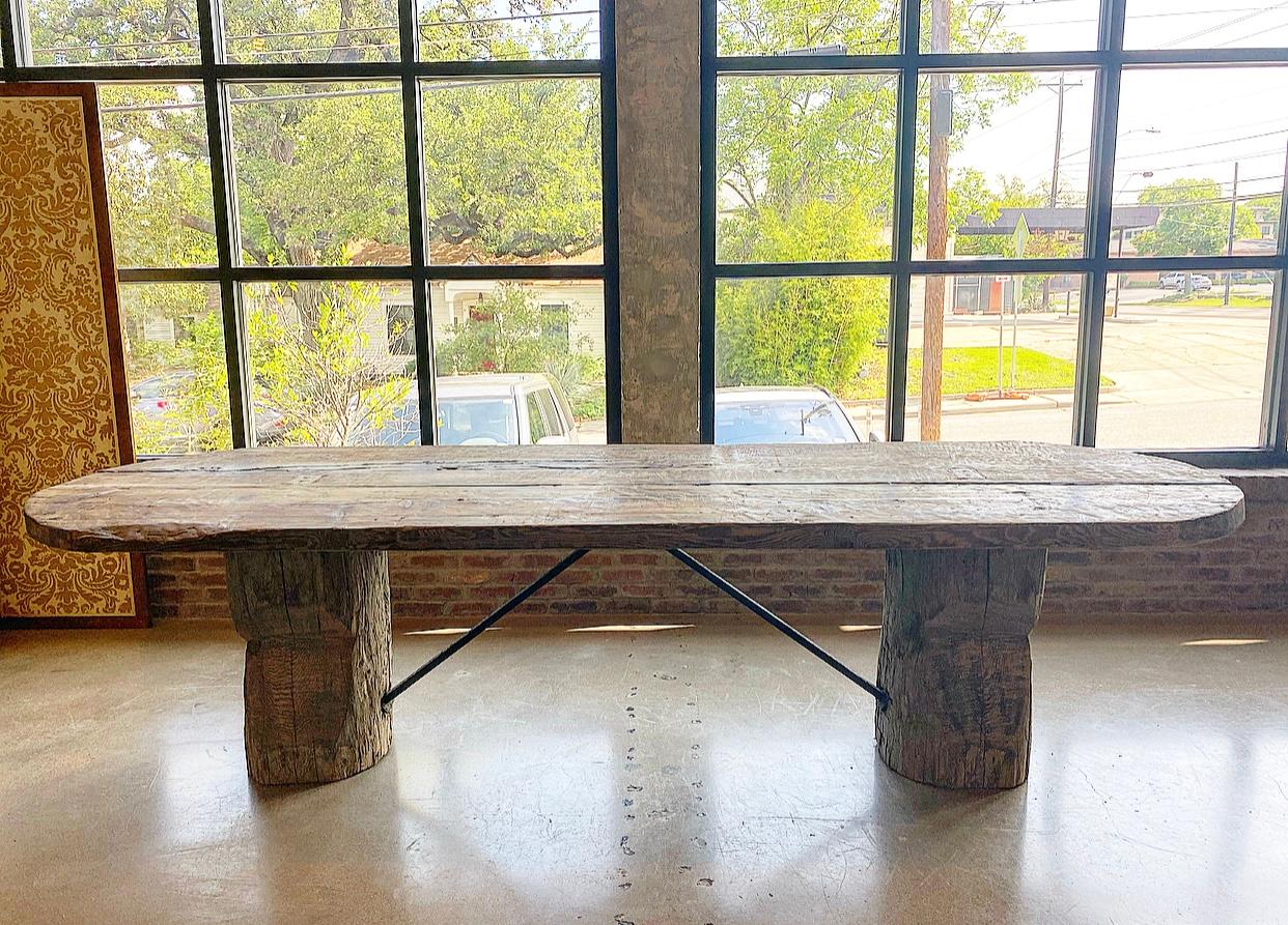 10' Monumental Oak Slab Double Pedestal Dining Table, France 2