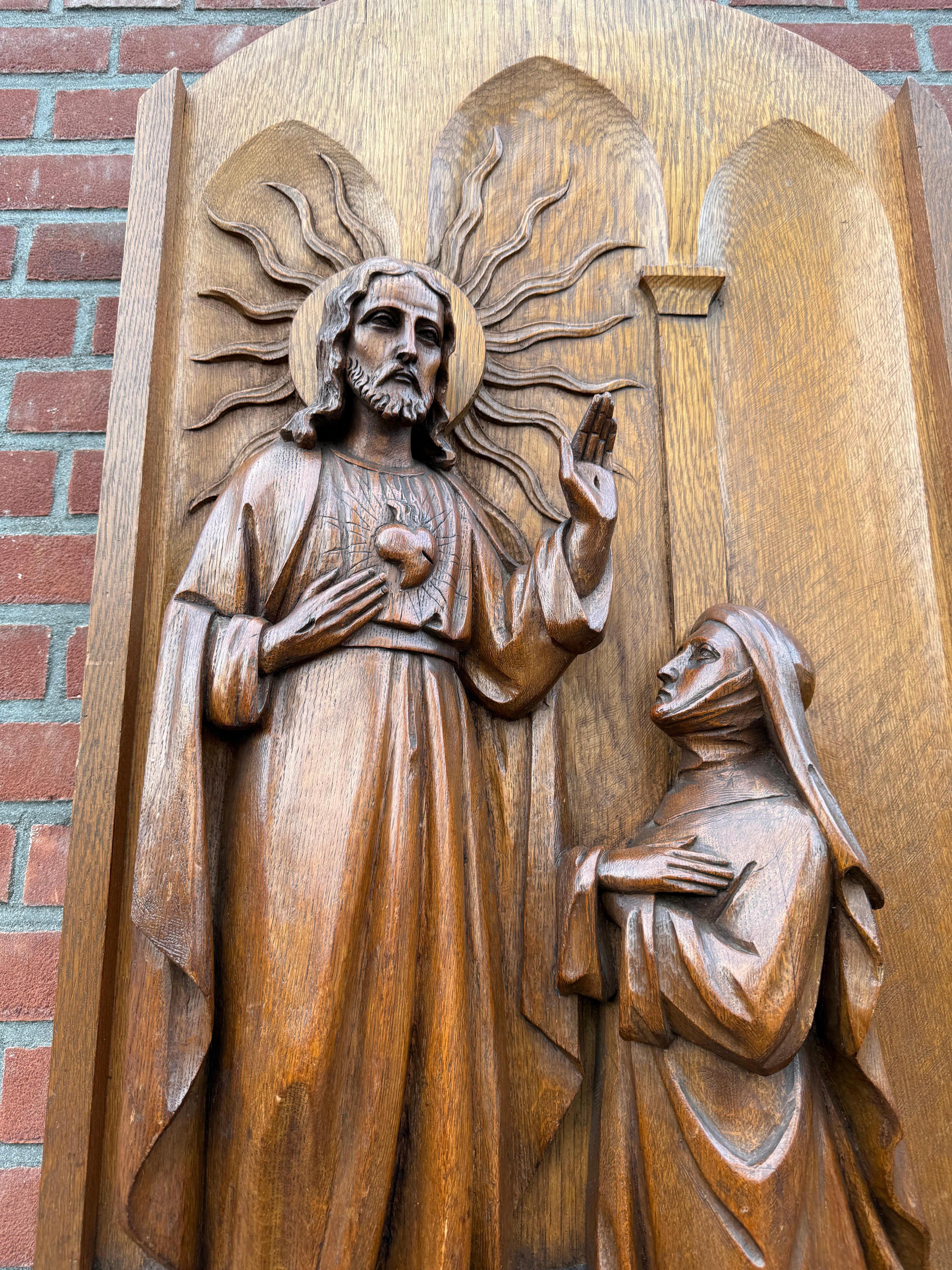Rilievo monumentale religioso in legno di quercia, Sacro Cuore di Gesù e Santa Margherita Maria in vendita 4