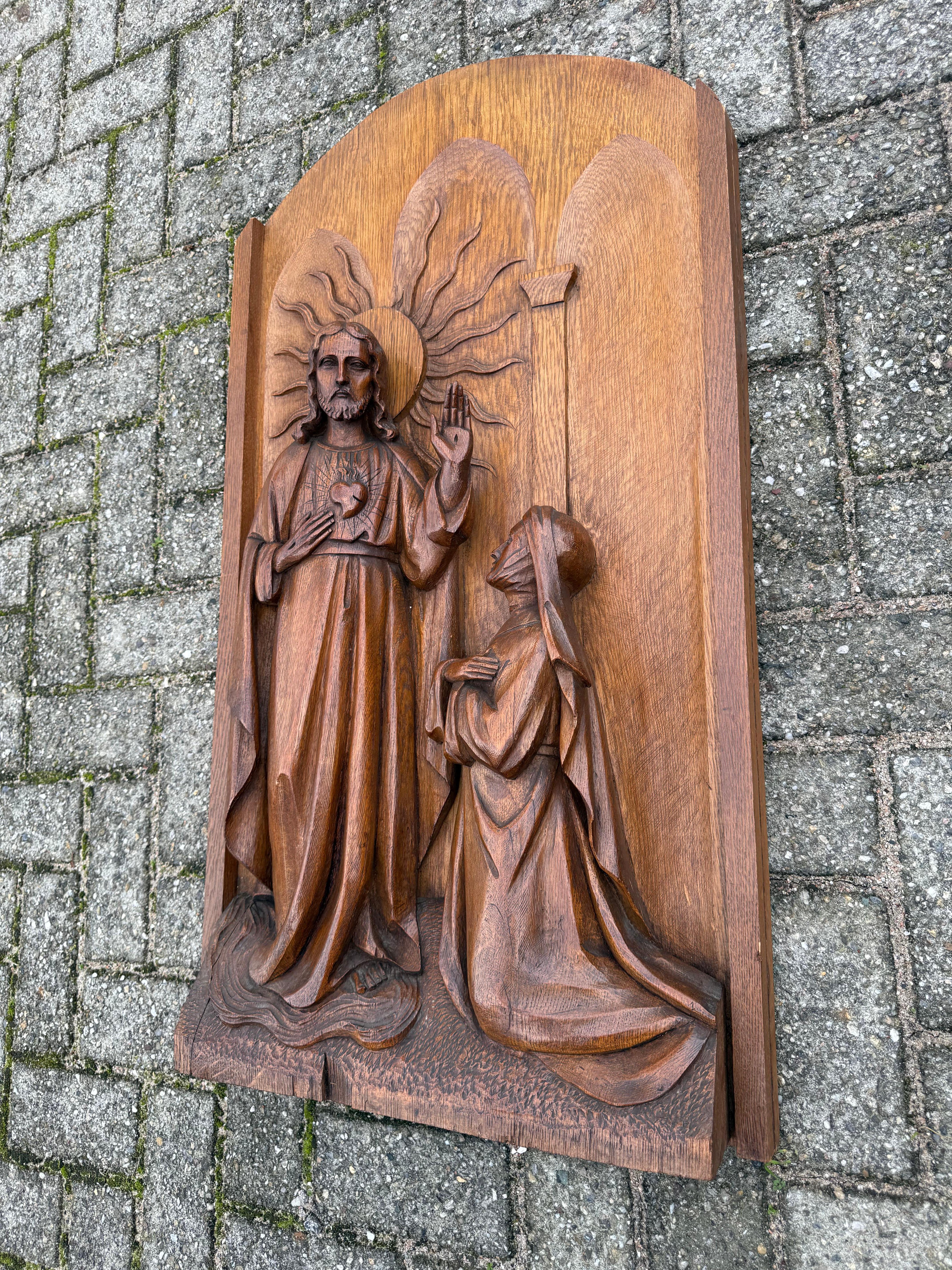 Rilievo monumentale religioso in legno di quercia, Sacro Cuore di Gesù e Santa Margherita Maria in vendita 8