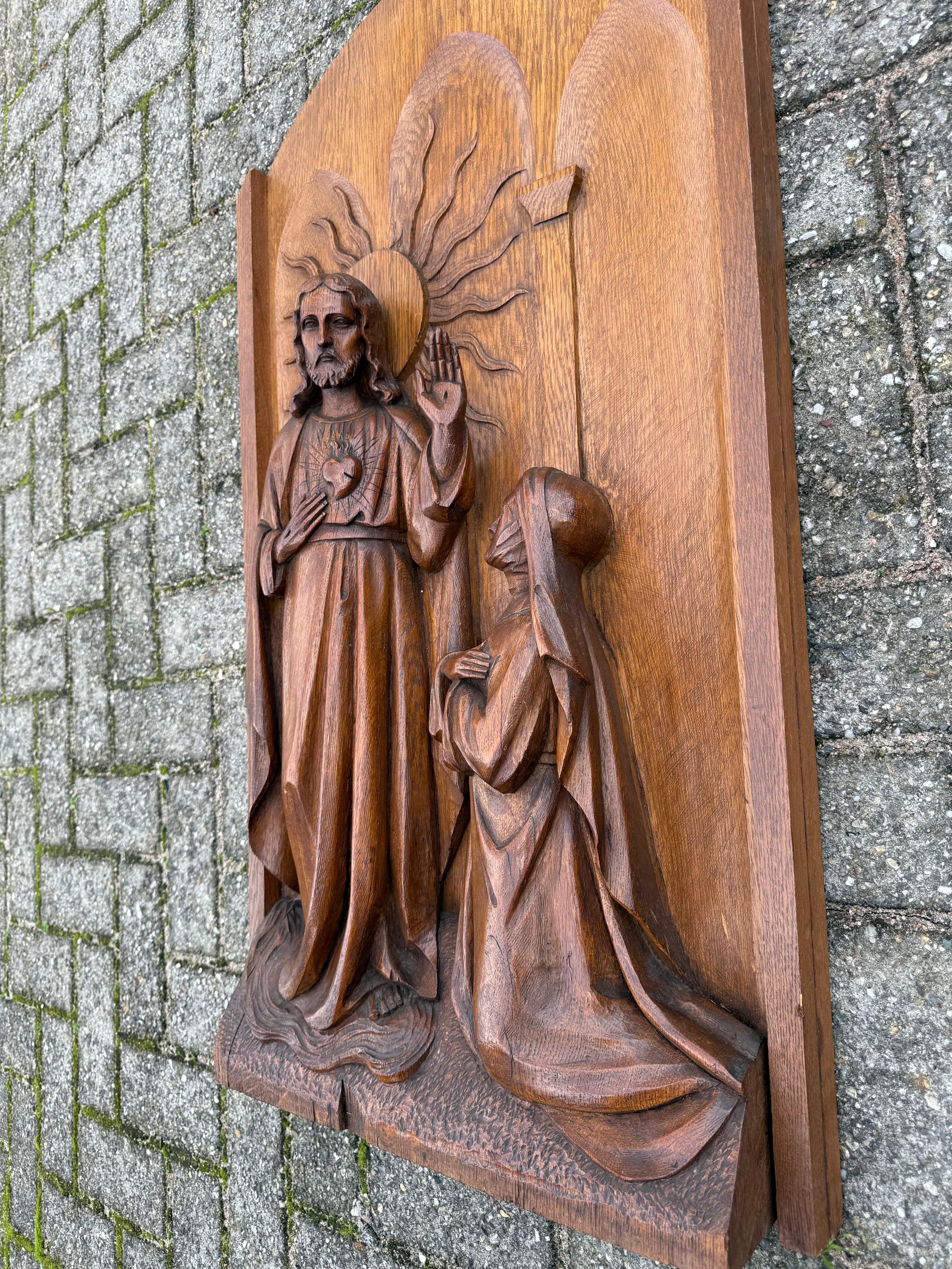 Rilievo monumentale religioso in legno di quercia, Sacro Cuore di Gesù e Santa Margherita Maria in vendita 9