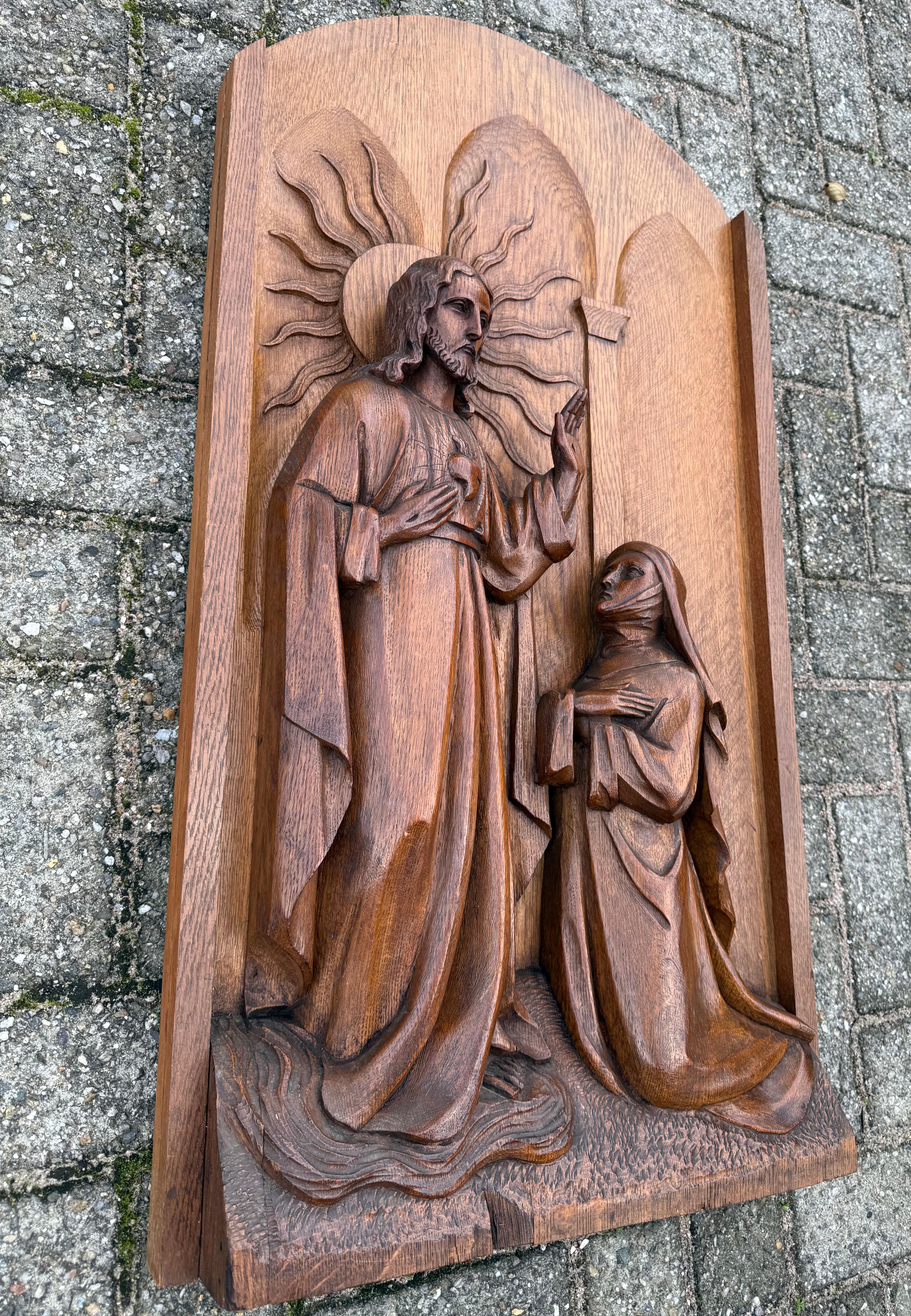 Rilievo monumentale religioso in legno di quercia, Sacro Cuore di Gesù e Santa Margherita Maria in vendita 10