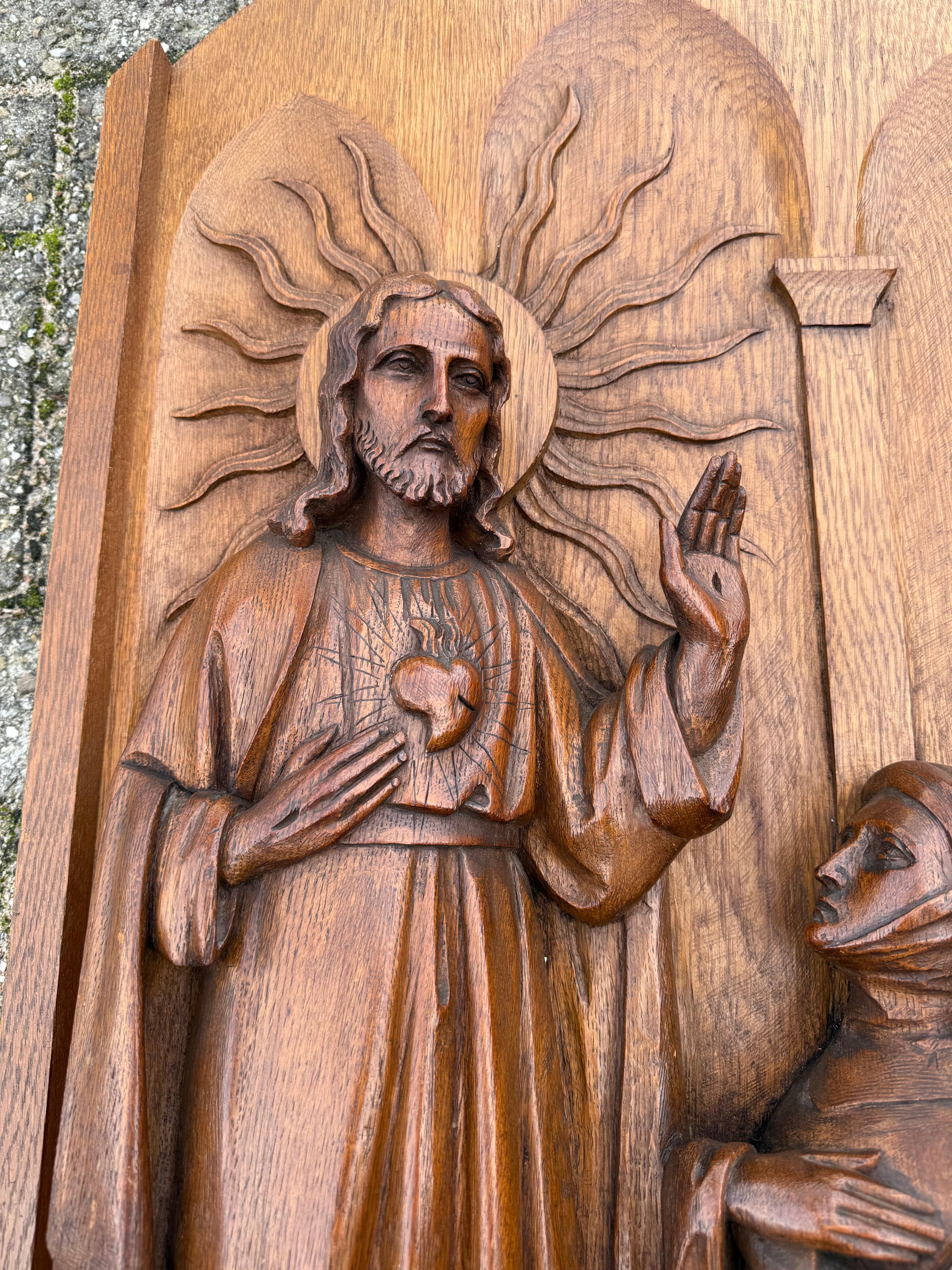 Rilievo monumentale religioso in legno di quercia, Sacro Cuore di Gesù e Santa Margherita Maria in vendita 11