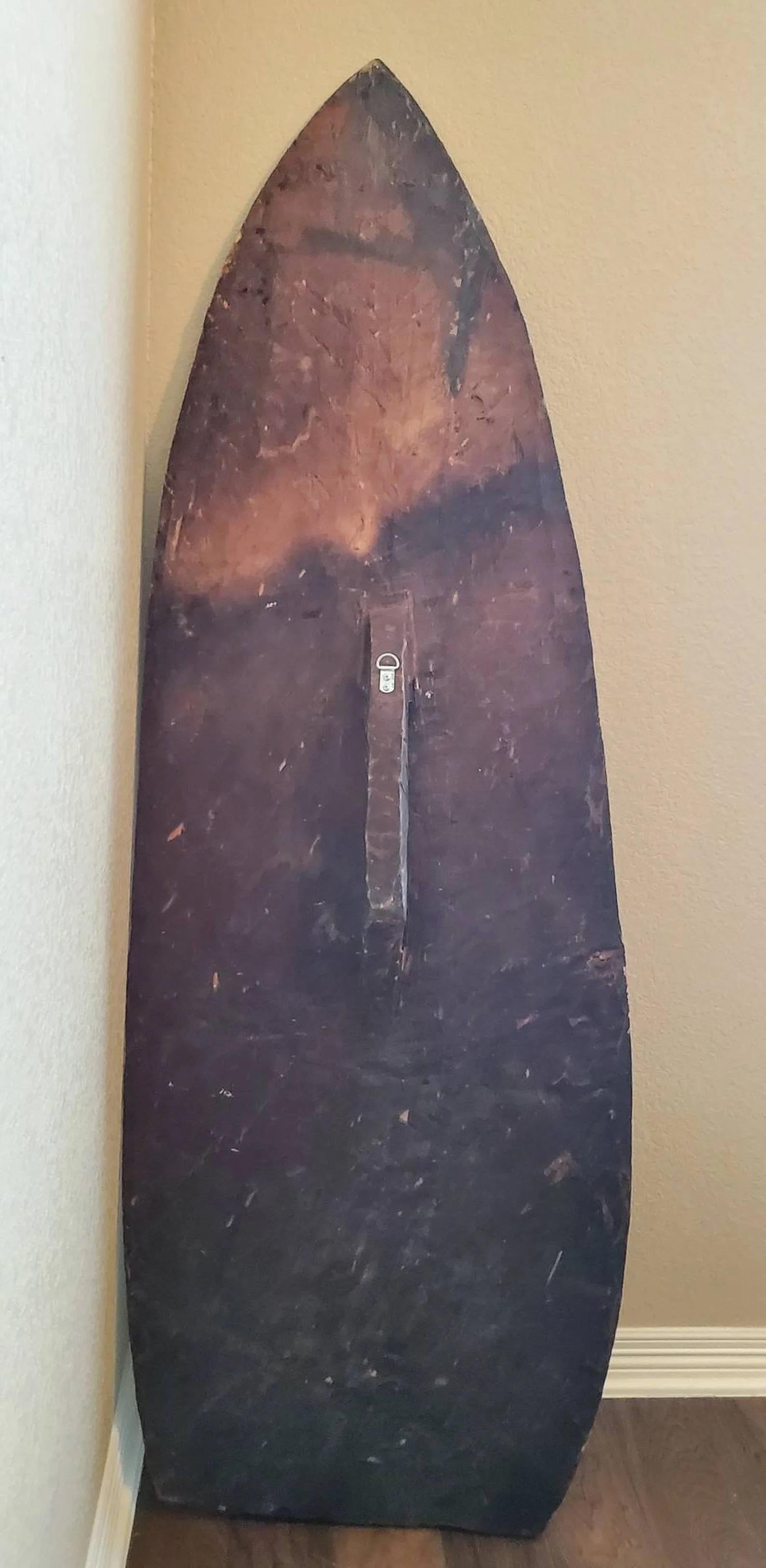 Monumental Oceanic Asmat People Carved Painted Wooden War Shield In Good Condition For Sale In Forney, TX