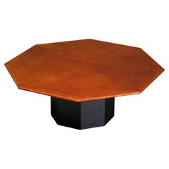 Monumental Octagonal Dining Table in Wood 1970s