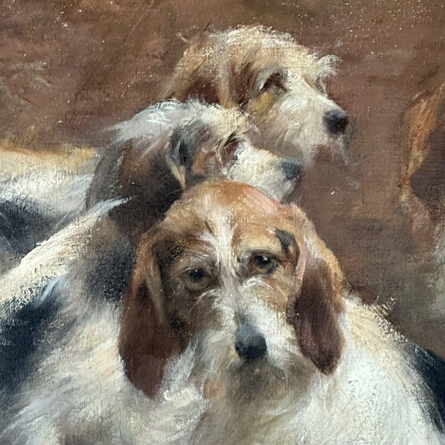 Monumental Oil Canvas, Georges Henri Fauvel, Hunting Dogs with Master, 19th Cent For Sale 12