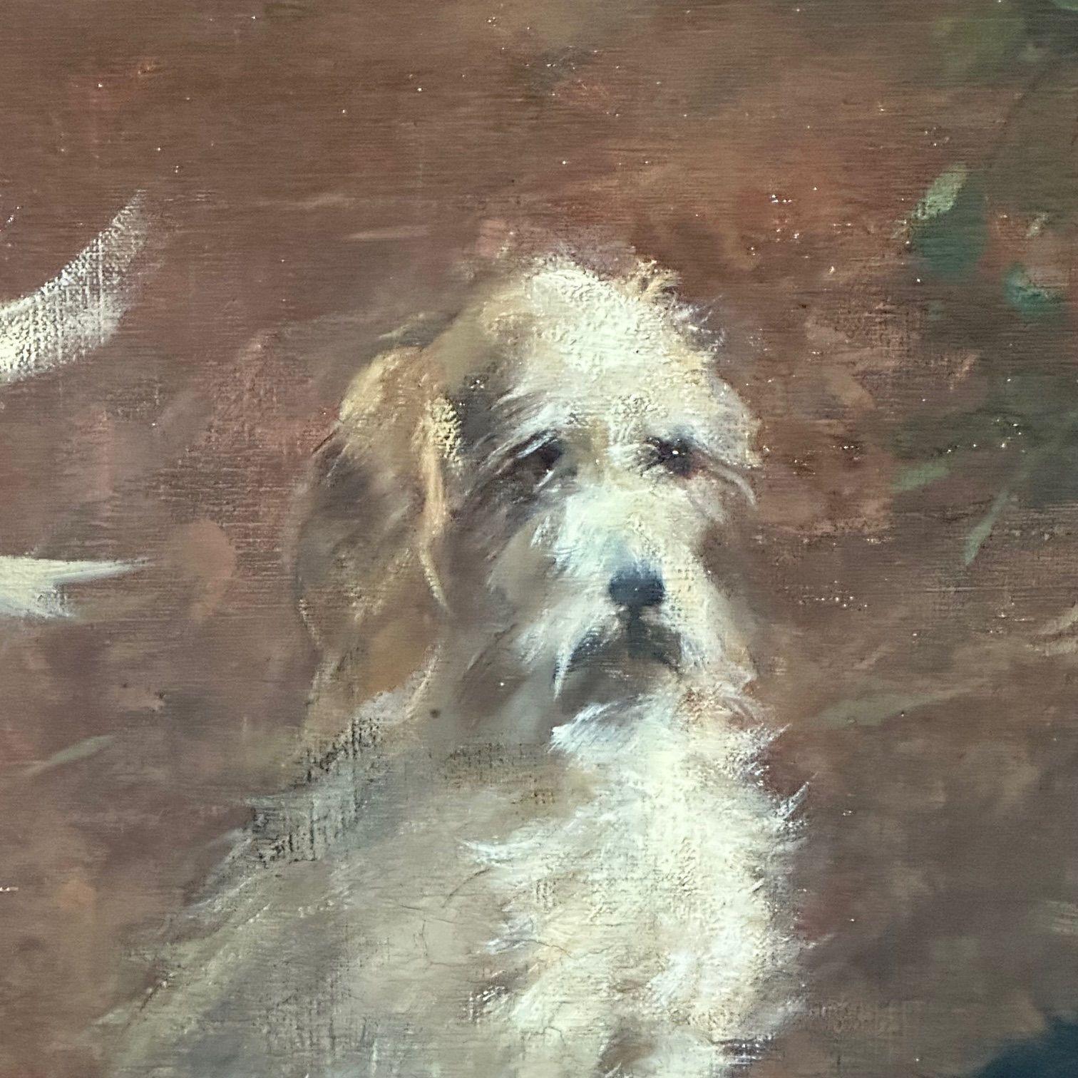 Monumental Oil Canvas, Georges Henri Fauvel, Hunting Dogs with Master, 19th Cent For Sale 13