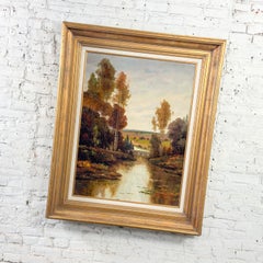Monumental Oil Landscape Painting in Ornate Gilded Frame Signed by Henry Kim