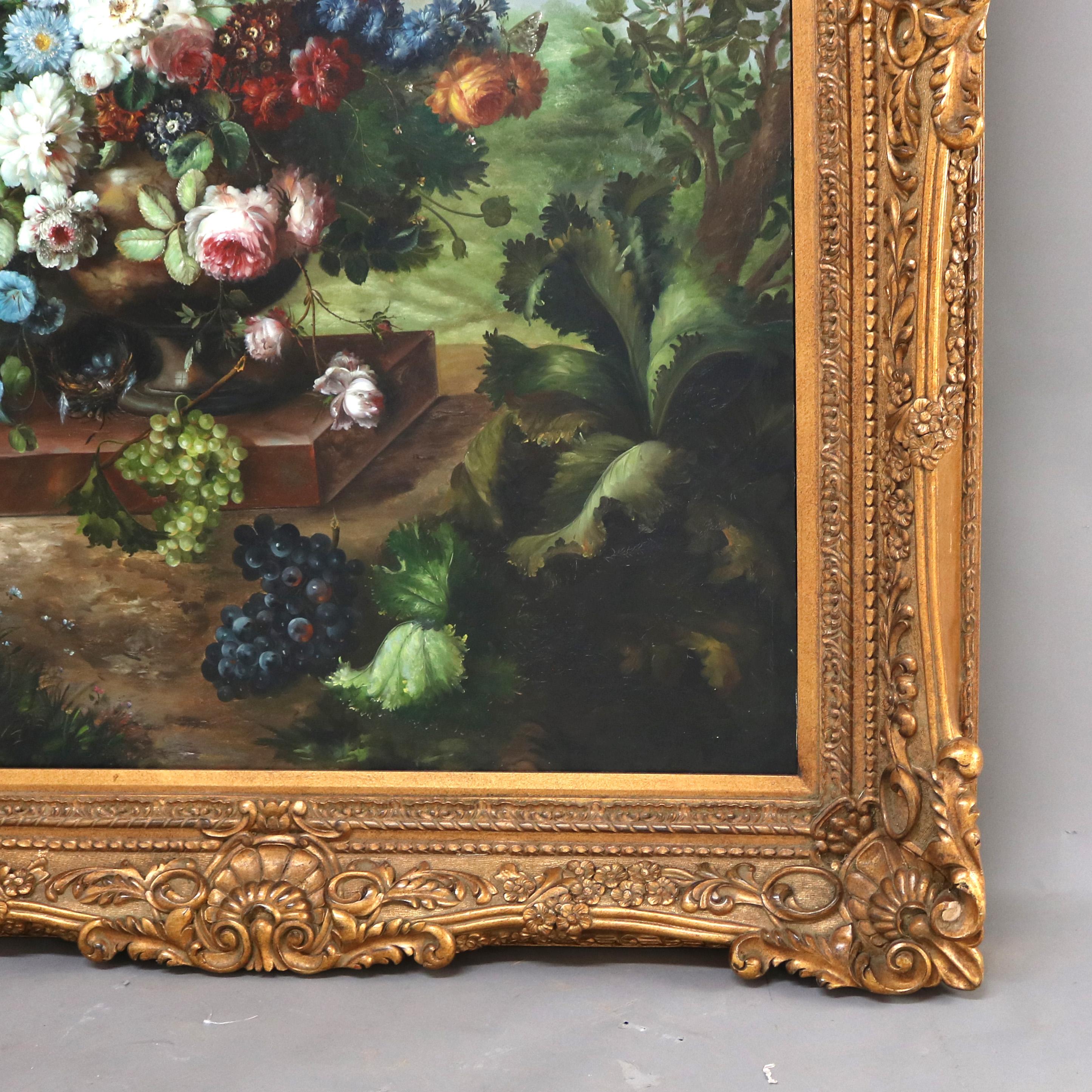 20th Century Monumental Oil on Canvas Floral & Fruit Still Life Painting by Sherman 20thC