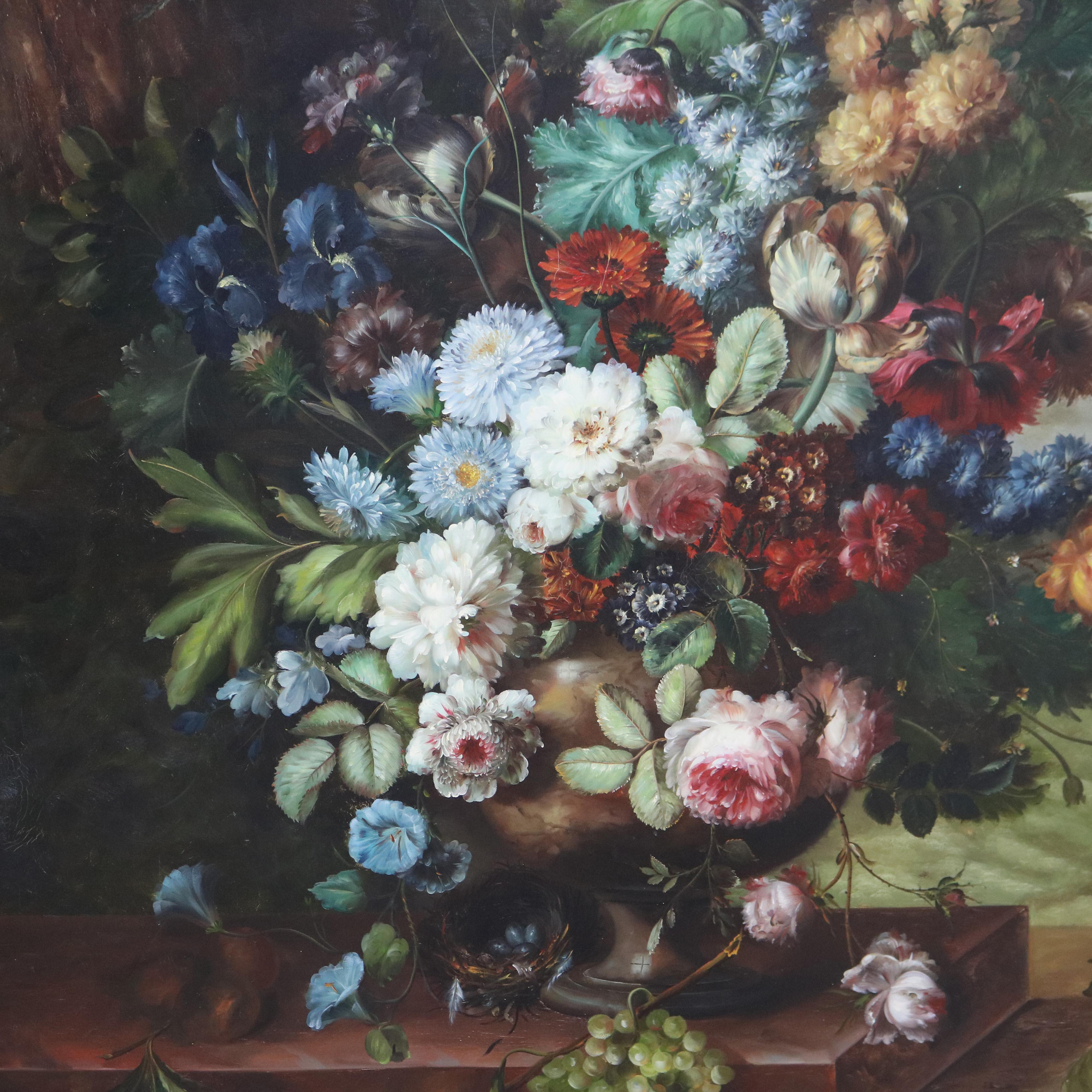 Monumental Oil on Canvas Floral & Fruit Still Life Painting by Sherman 20thC 2