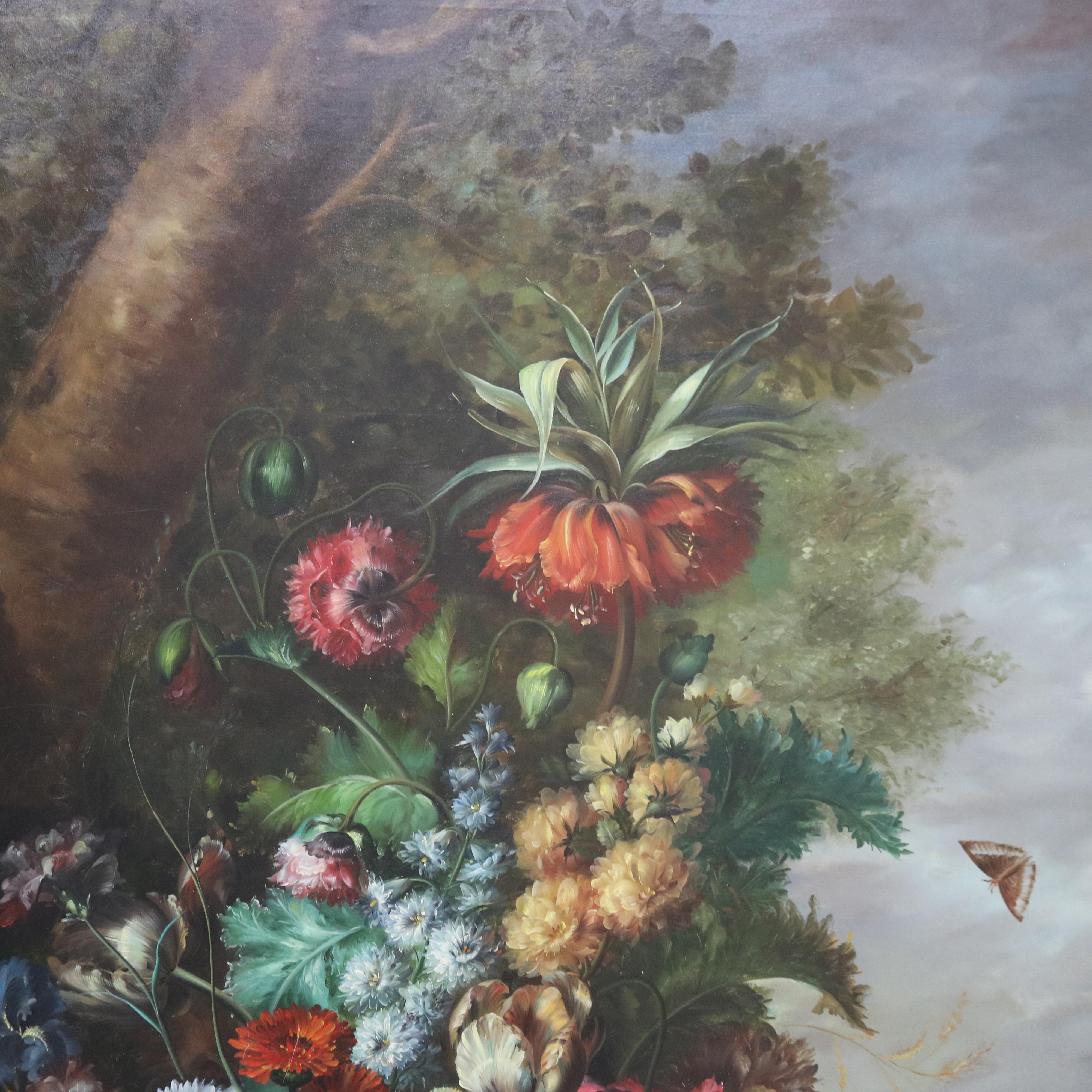 Monumental Oil on Canvas Floral & Fruit Still Life Painting by Sherman 20thC 3