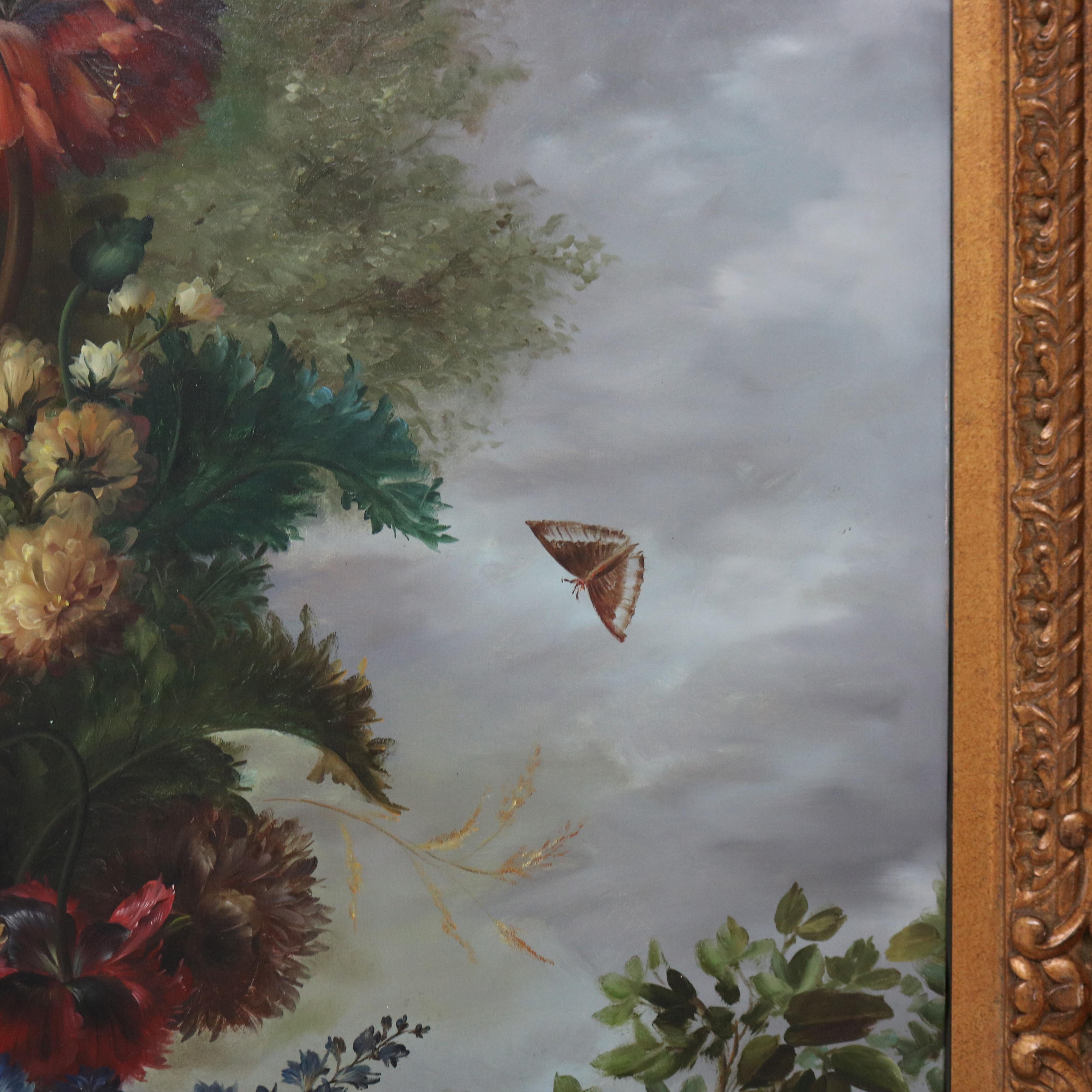 Monumental Oil on Canvas Floral & Fruit Still Life Painting by Sherman 20thC 4