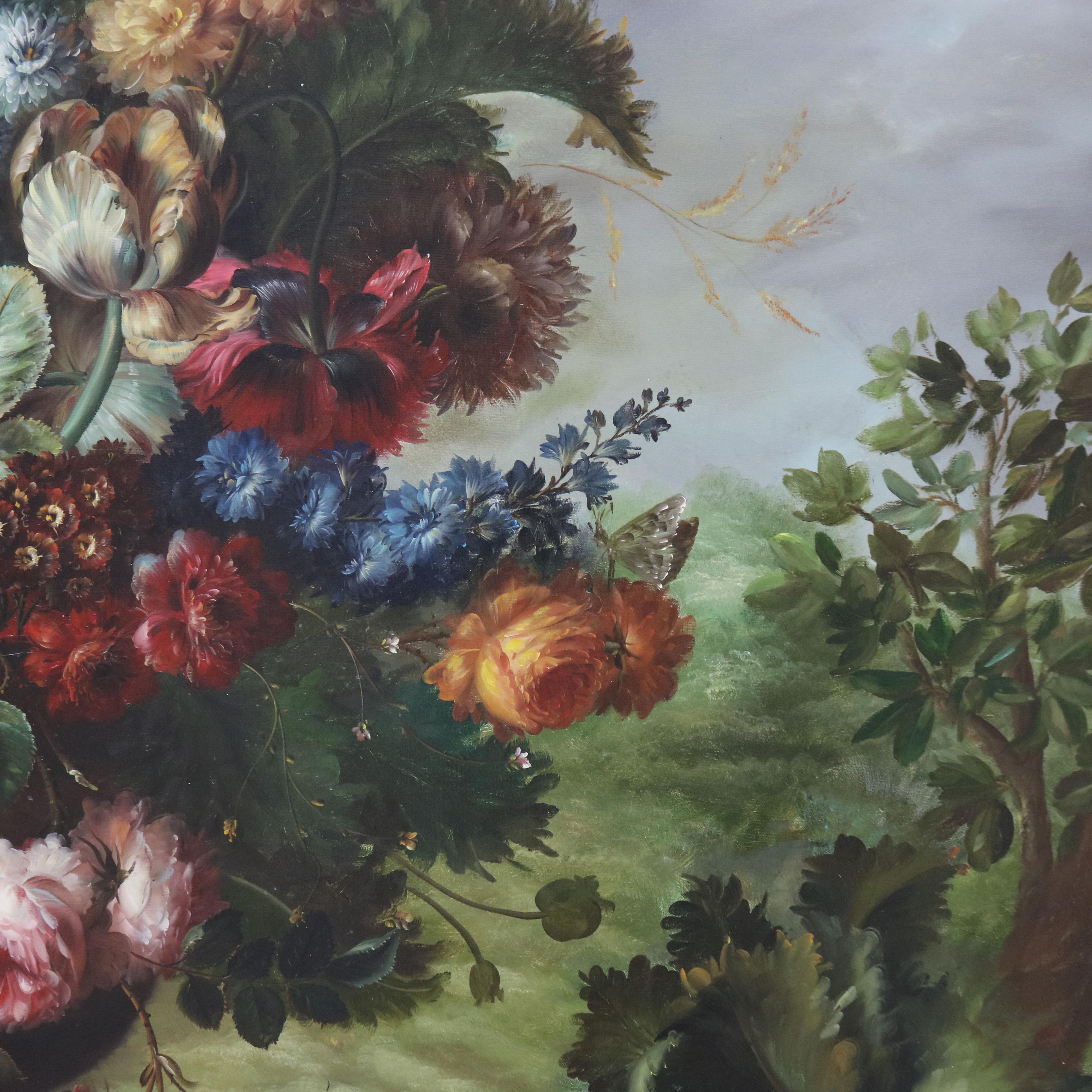 Monumental Oil on Canvas Floral & Fruit Still Life Painting by Sherman 20thC 5