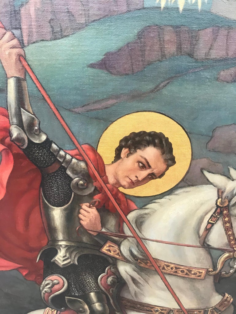 Monumental Oil on Canvas Icon, St. George, Art Deco, Russian Order ...