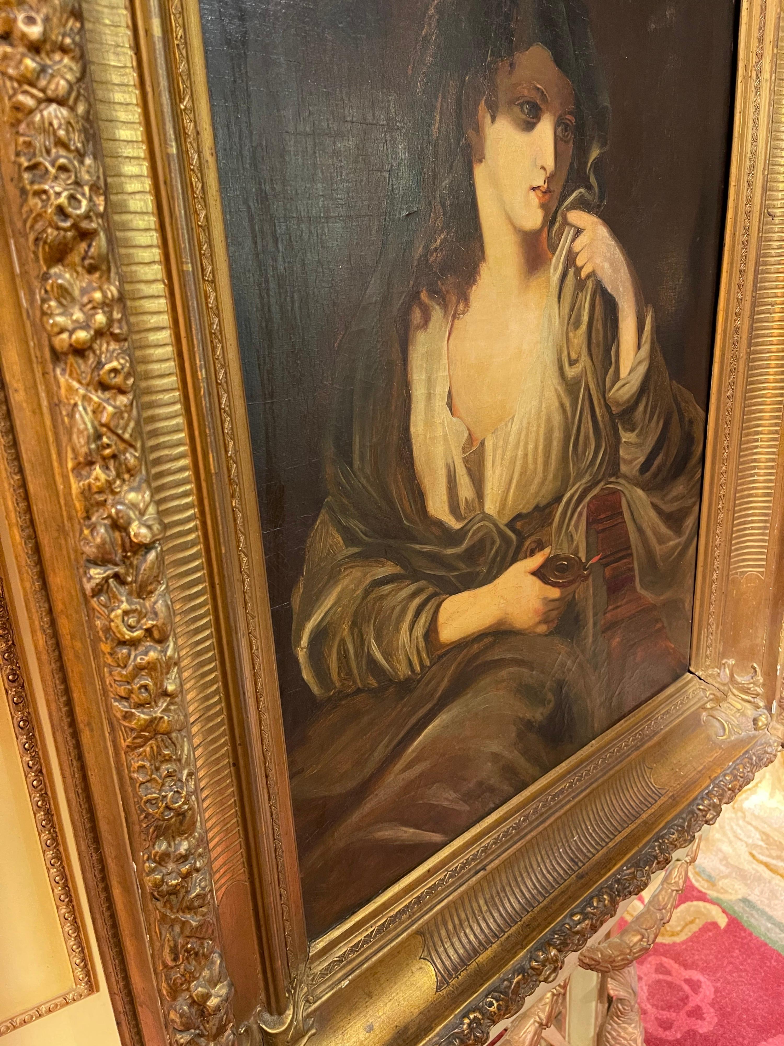 Hand-Painted Monumental Oil on Canvas Painting / Portrait, 19th Century For Sale