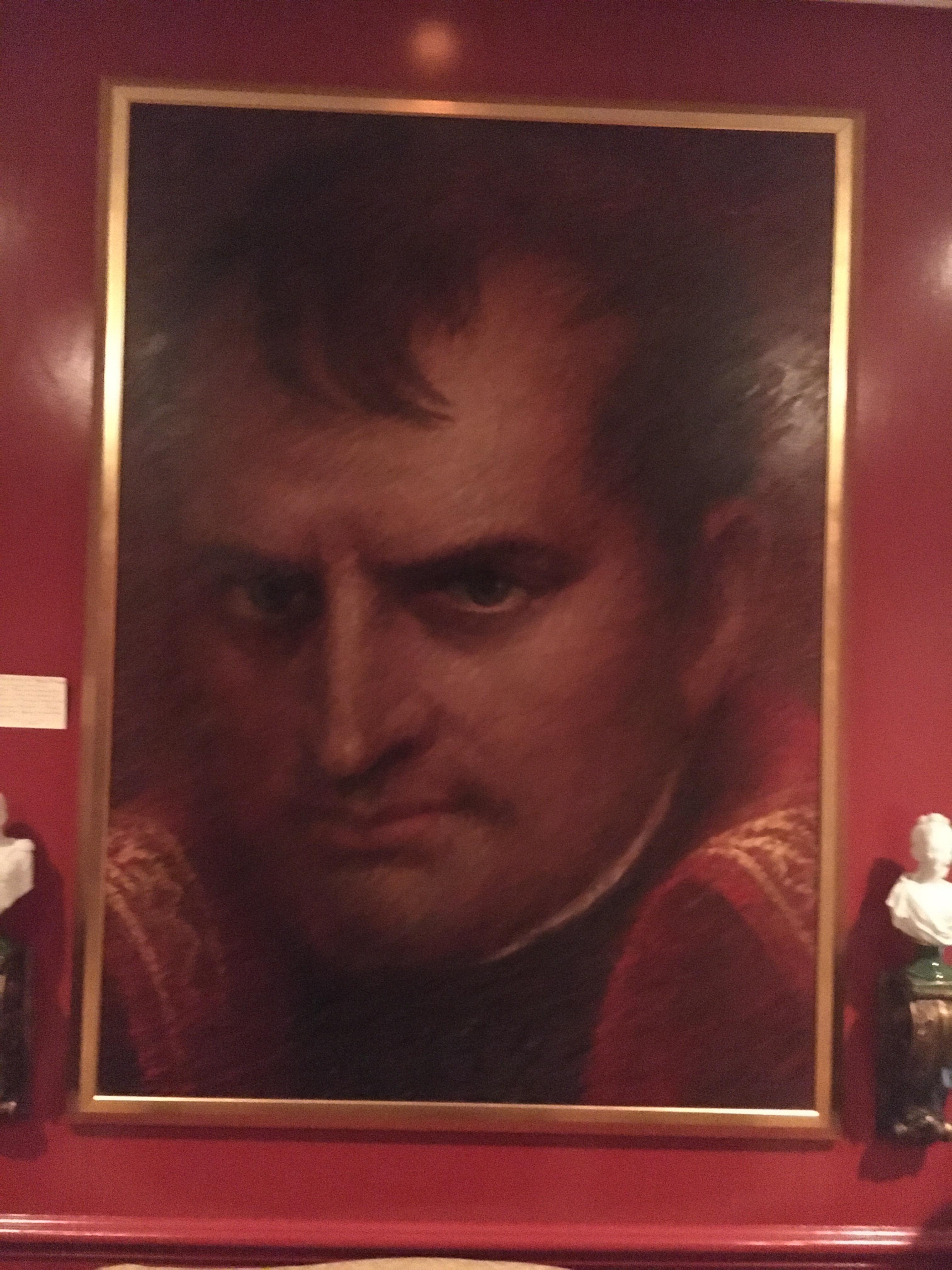 Monumental oil on canvas portrait of Napoleon in giltwood frame artist Dan Piel, Done in 1976, commissioned privately. Other noted portraits include Lyndon B Johnson which hangs in the Johnson Museum in Austin TX.