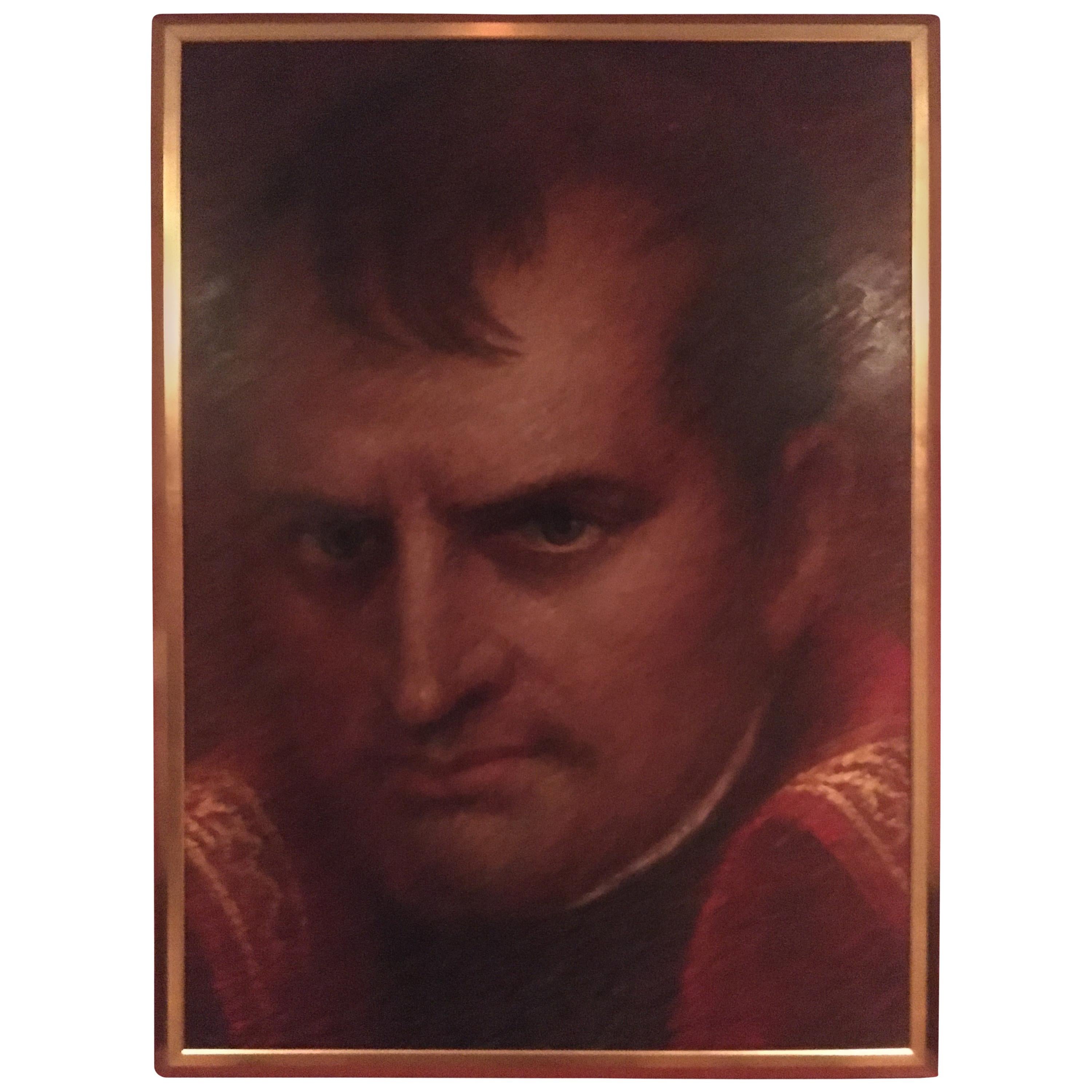 Monumental Oil on Canvas Portrait of Napoleon in Giltwood Frame Artist Dan Piel