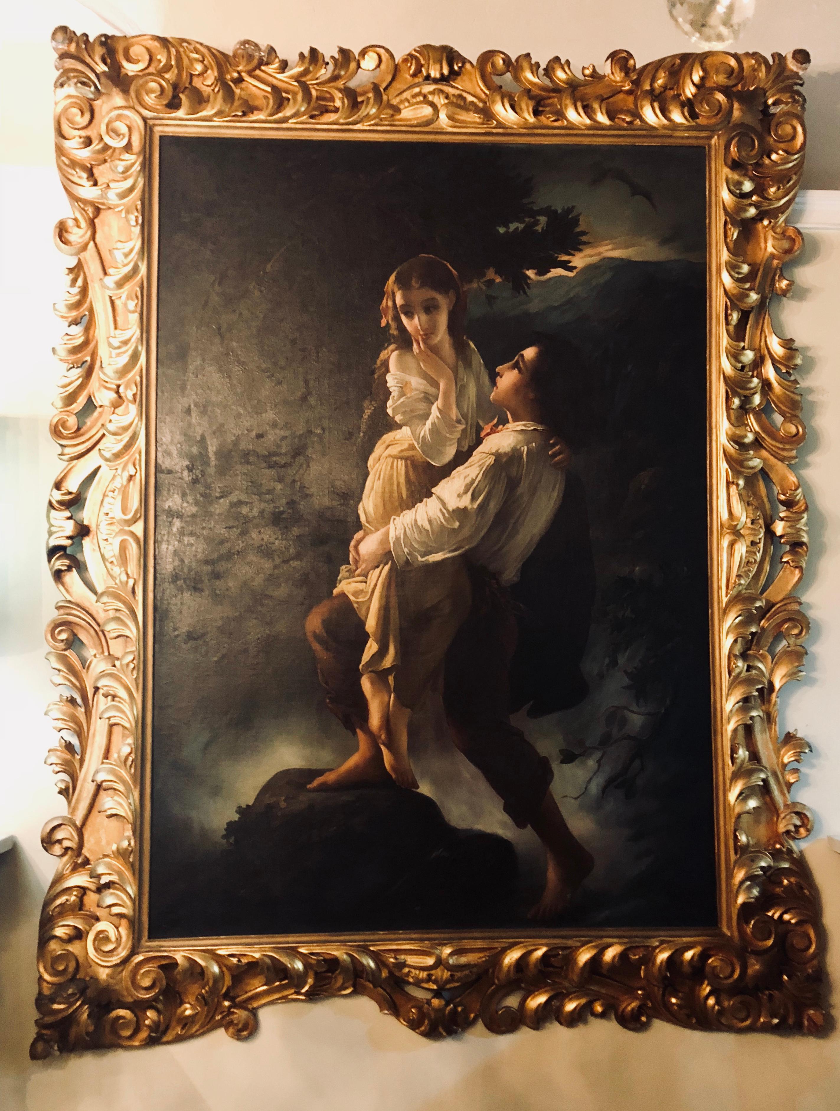 A monumental oil on canvas in The manner of the Old Masters showing a maiden to be deflowered. This palatial oil on canvas from the late 19th or early 20th century is simply stunning and bears the most wonderful quality one could possibly hope for.