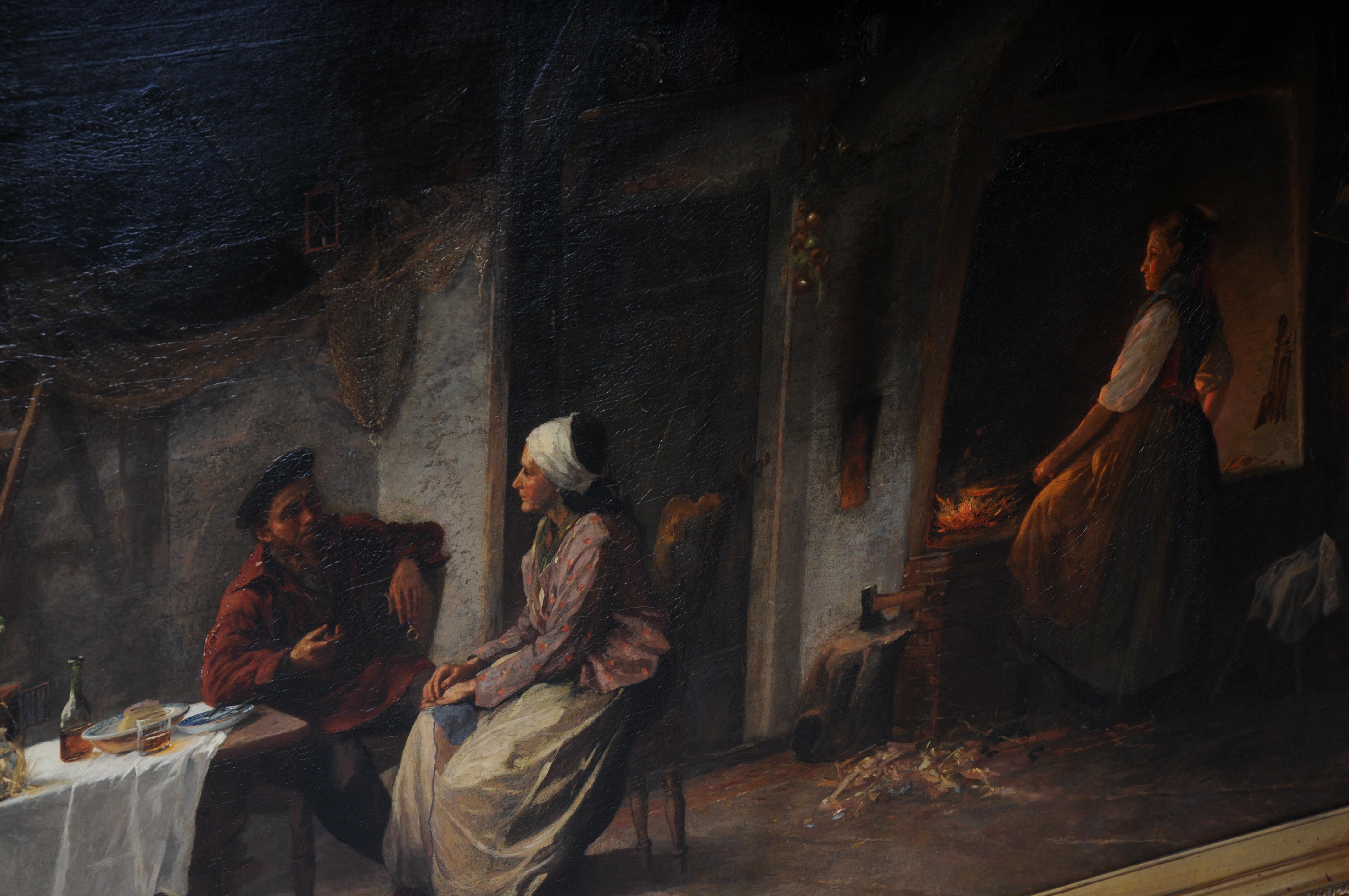 Peinture à l'huile monumentale de Hermann Pabst, Le retour du marin (1840-1910) en vente 10