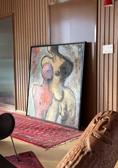 Monumental oil painting featuring two nudes, 20th century