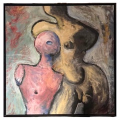 Monumental oil painting featuring two nudes, 20th century