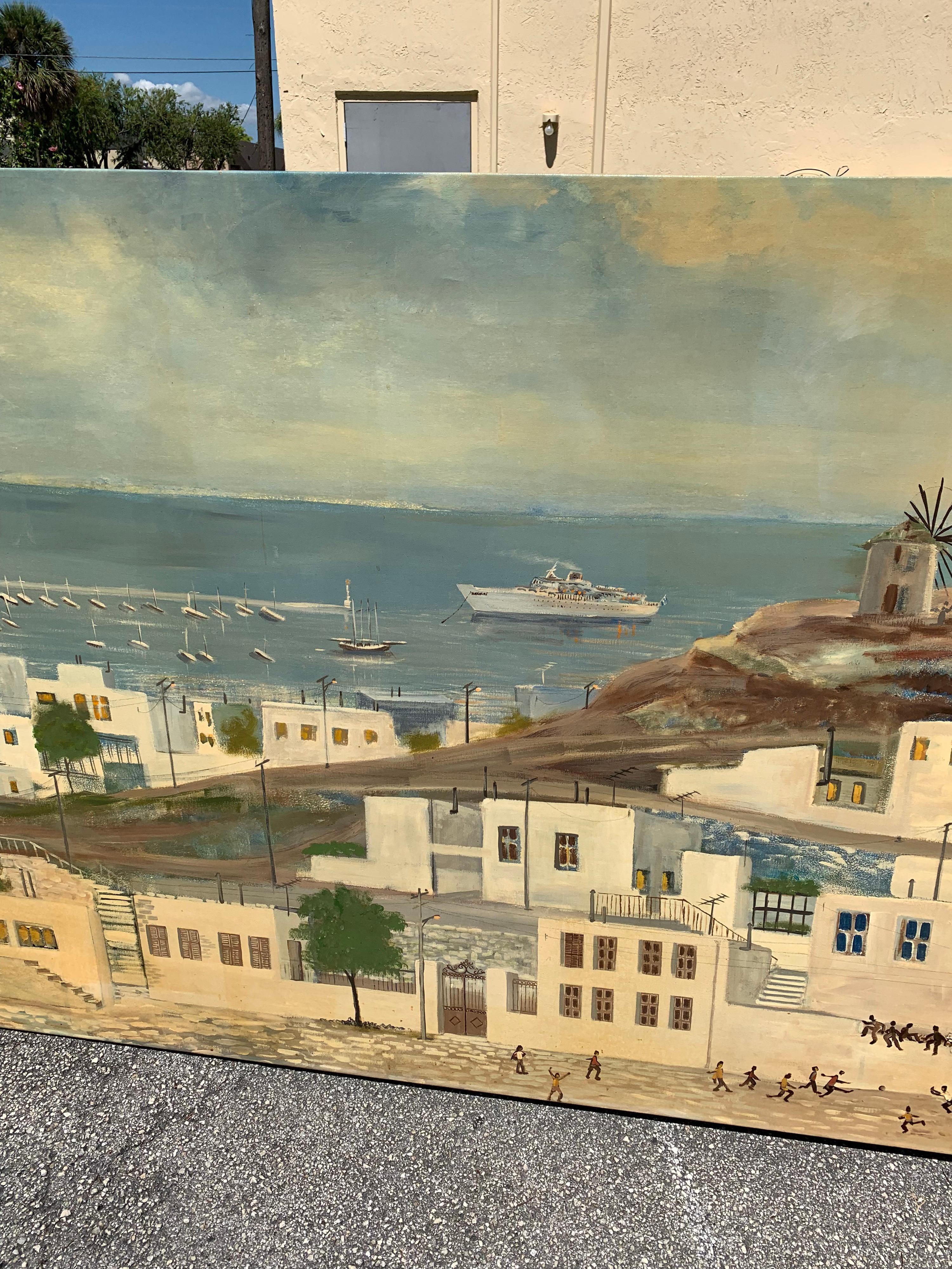 Monumental Oil Painting Mykonos Island Greece Signed By G.Tsitsilianos 1986 im Angebot 6