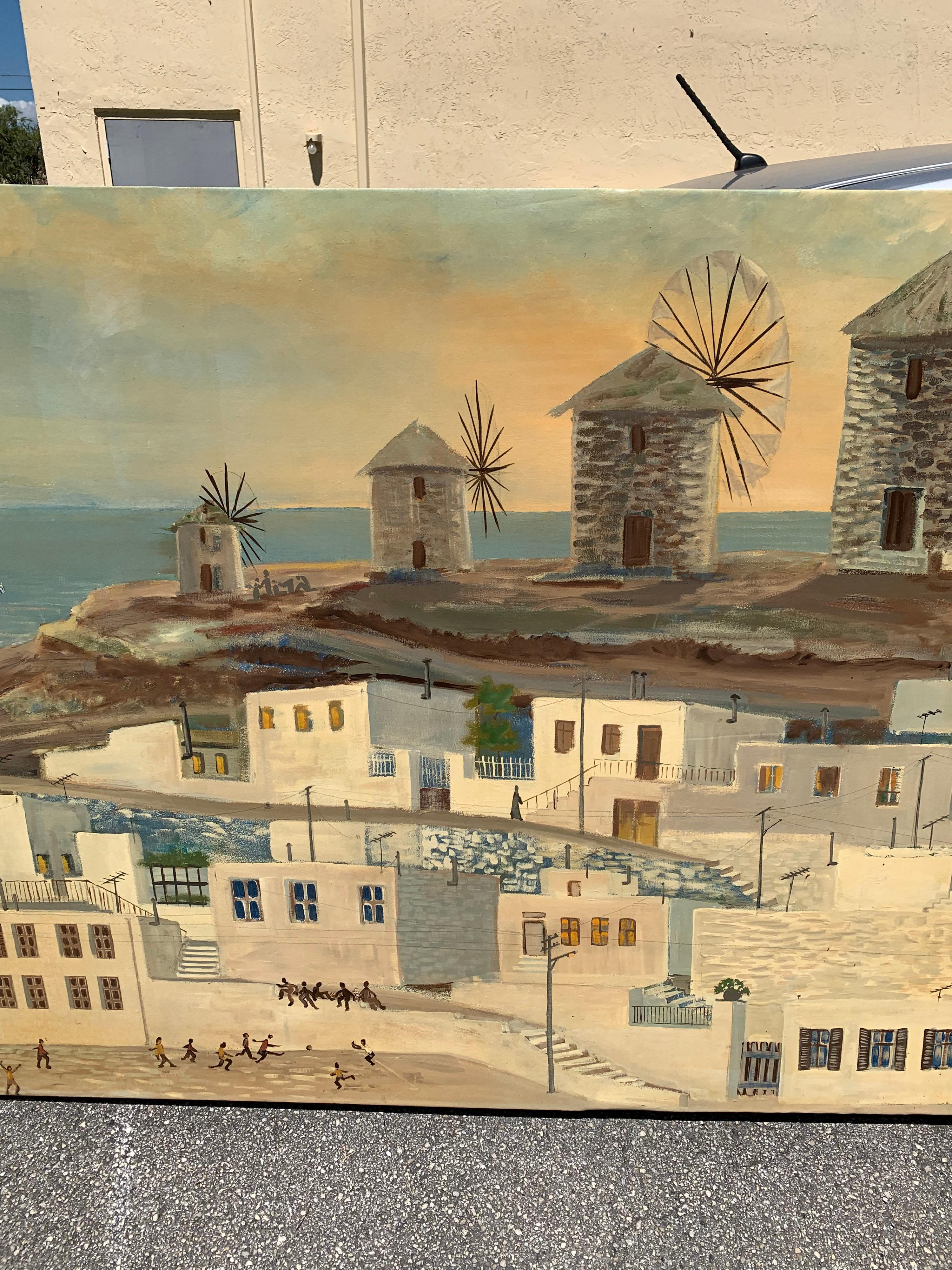 Monumental Oil Painting Mykonos Island Greece Signed By G.Tsitsilianos 1986 im Angebot 7