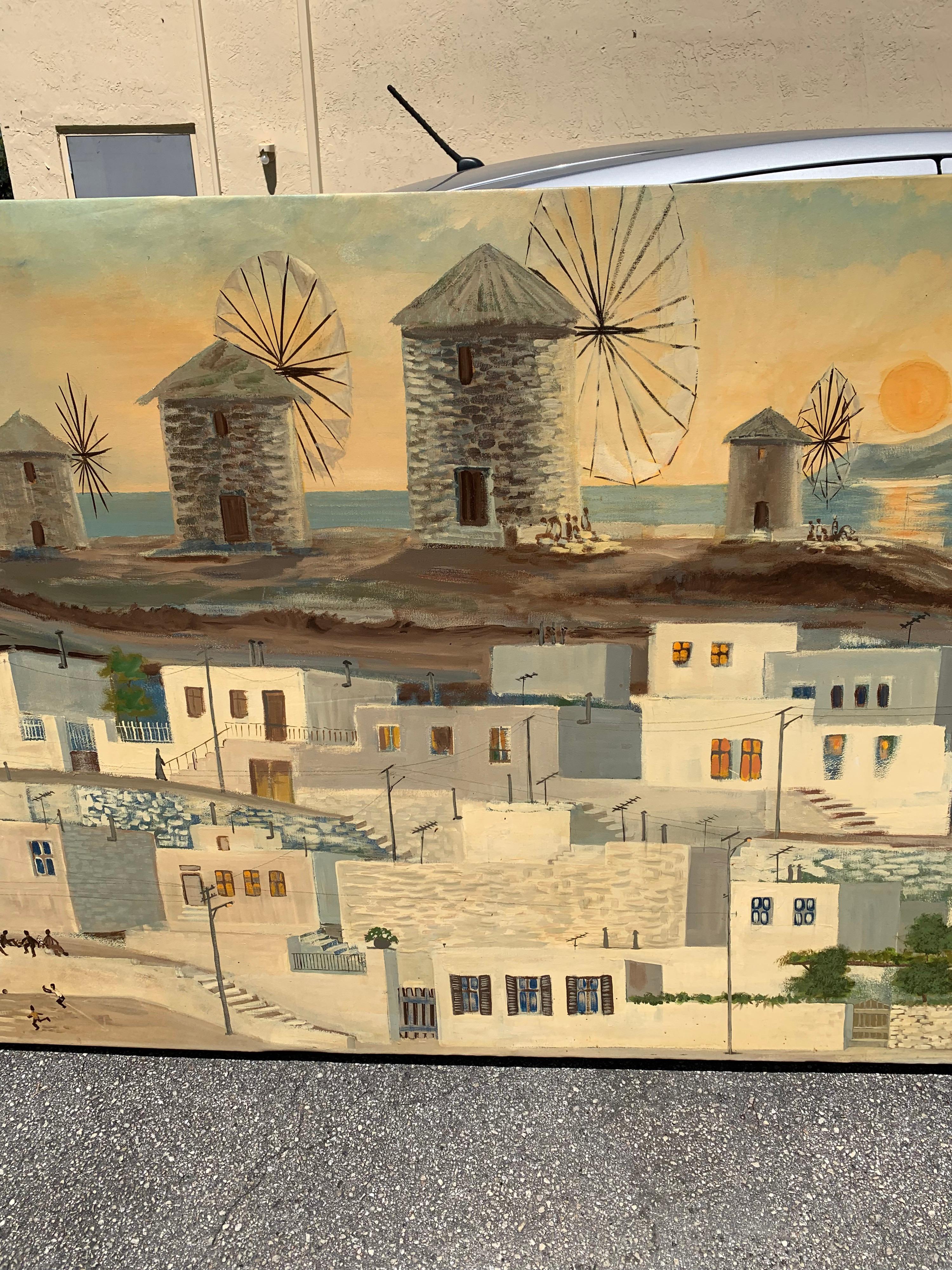 Monumental Oil Painting Mykonos Island Greece Signed By G.Tsitsilianos 1986 im Angebot 8