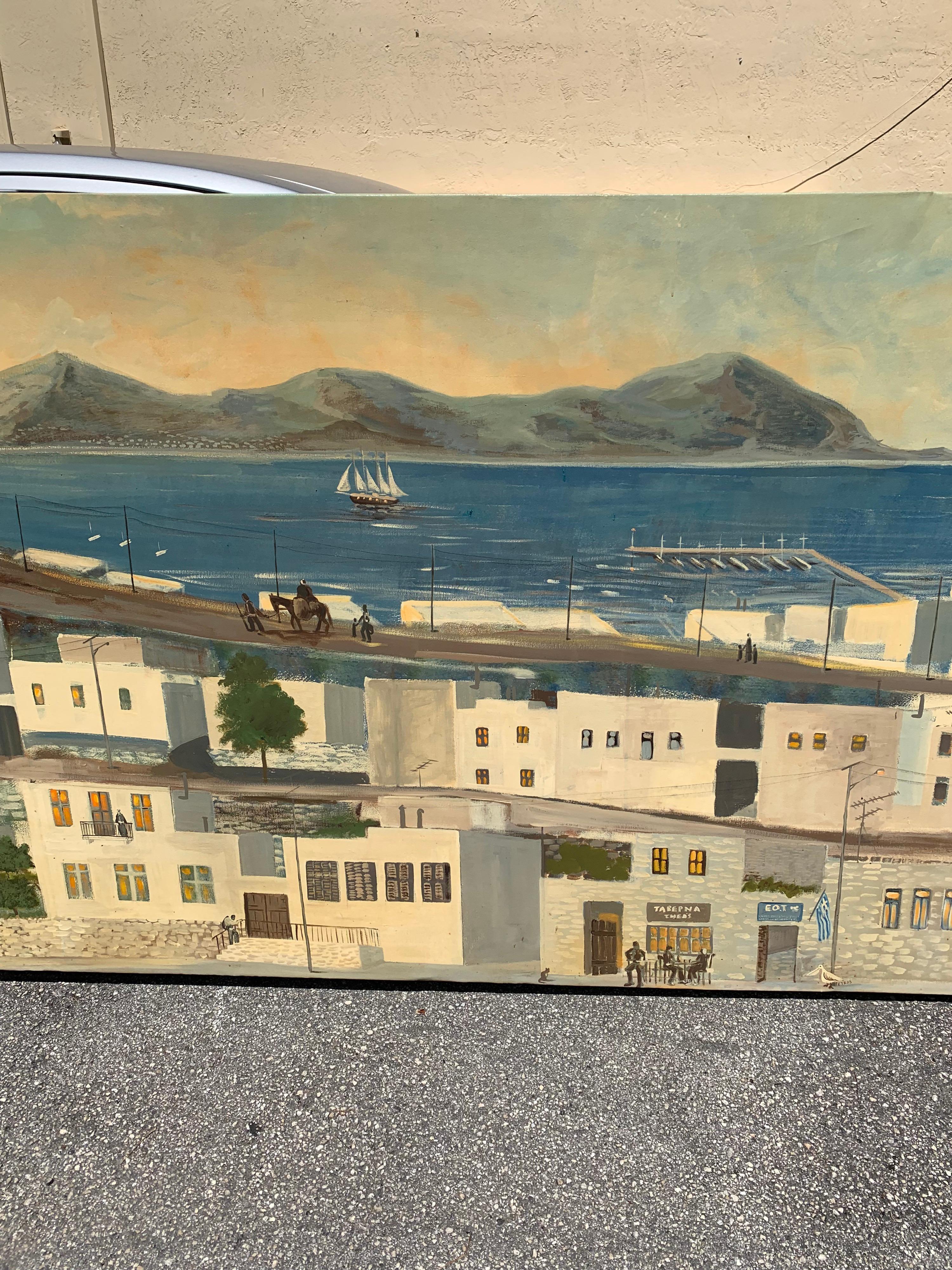 Monumental Oil Painting Mykonos Island Greece Signed By G.Tsitsilianos 1986 im Angebot 9