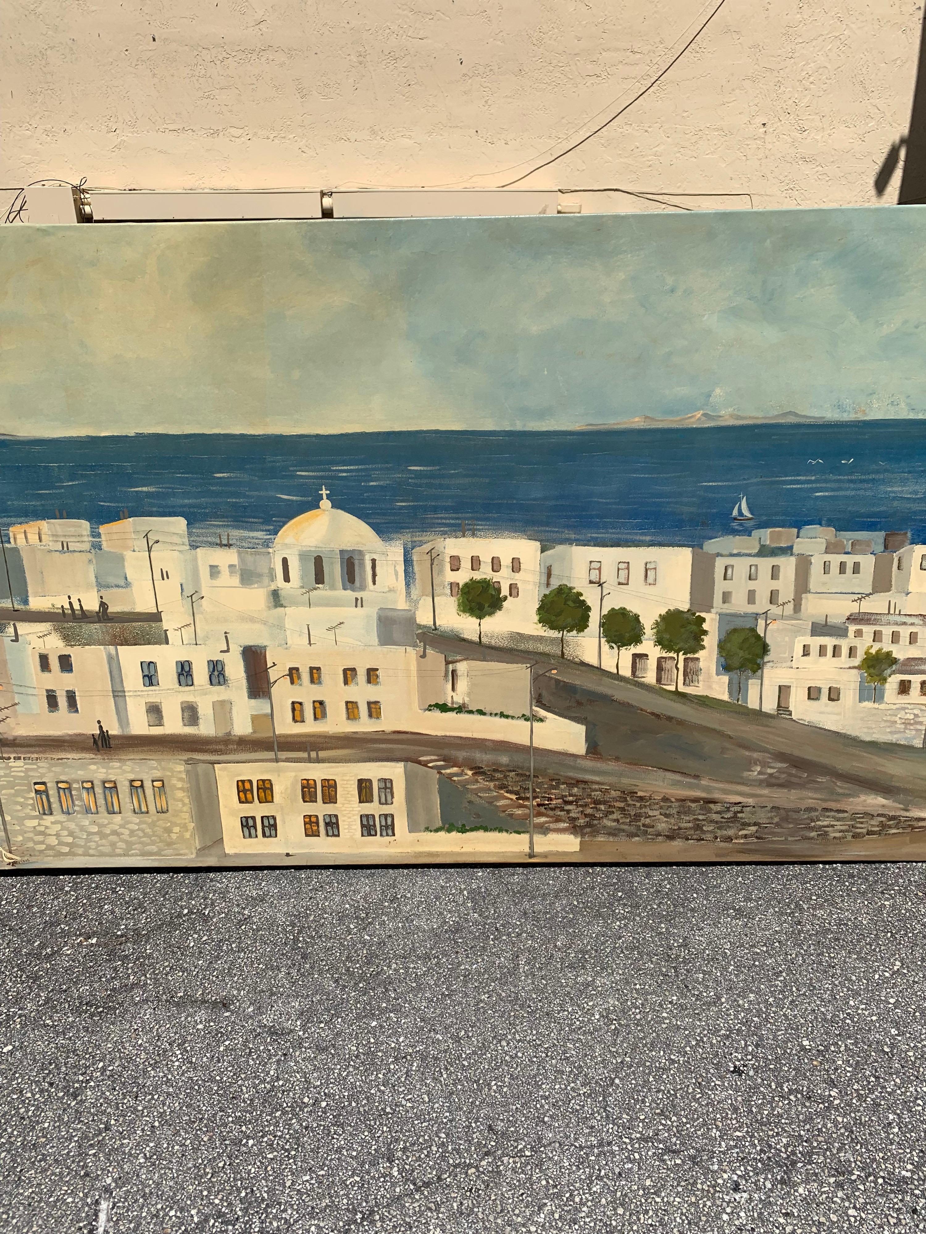 Monumental Oil Painting Mykonos Island Greece Signed By G.Tsitsilianos 1986 im Angebot 11