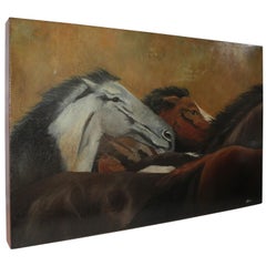 Vintage Monumental Oil Painting of Horses