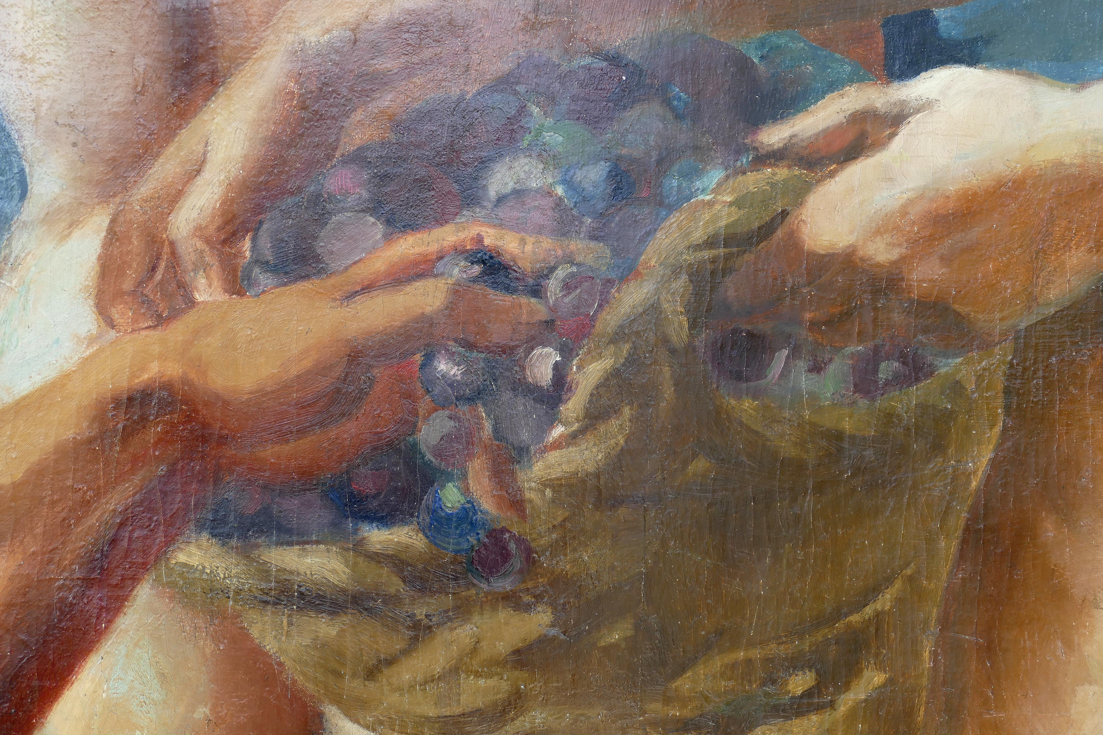 Peinture à l'huile monumentale Art déco d'André Hofer sur toile, « Harvest », 1924 3