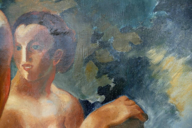 Monumental Art Deco Oil Painting by André Hofer on Canvas, "Harvest