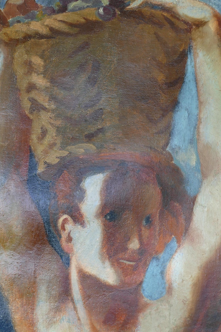 Monumental Art Deco Oil Painting by André Hofer on Canvas, "Harvest