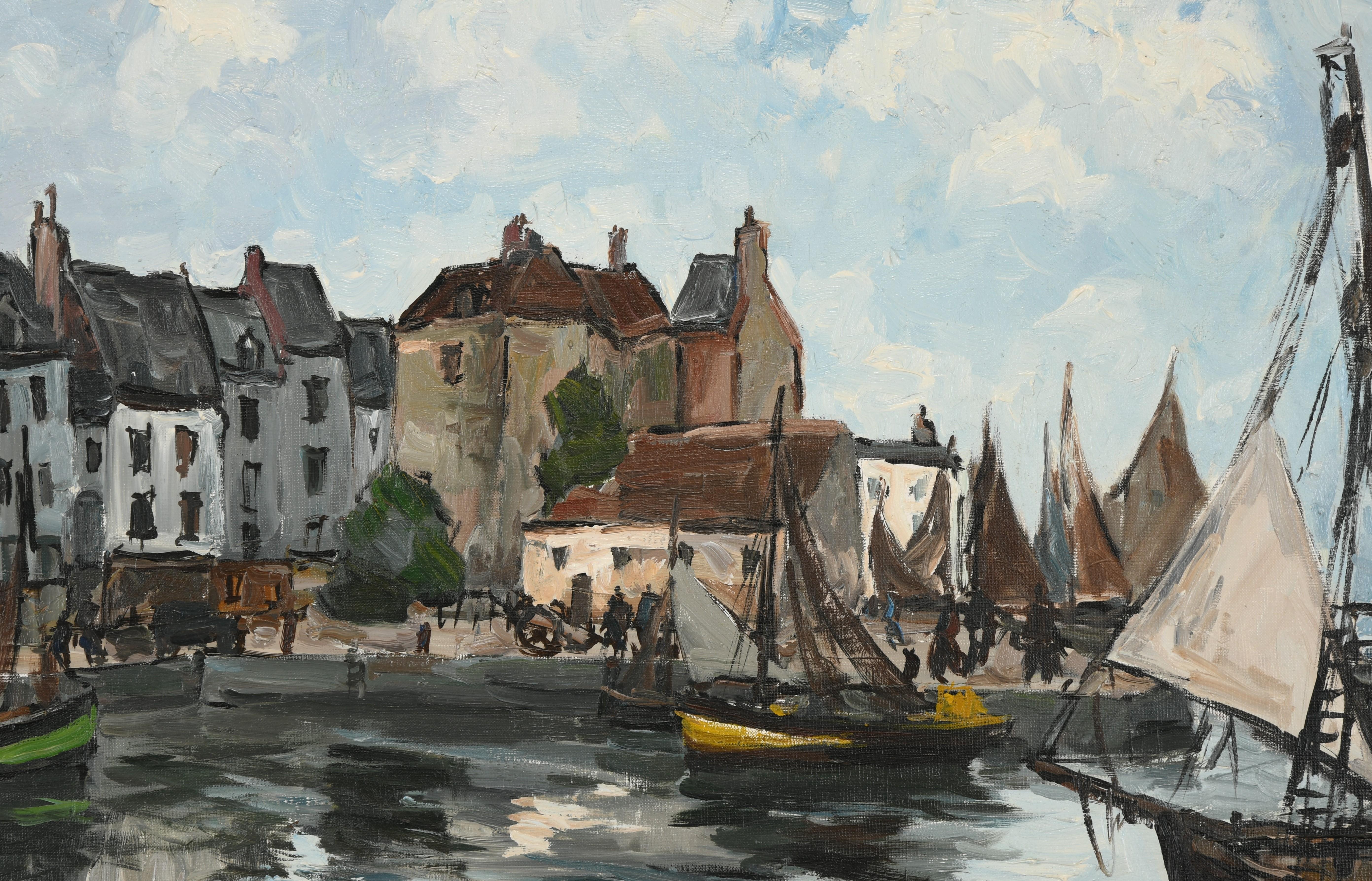 This impressive monumental painting by Fernand Herbo is of a harbor scene in France. Fernand Herbo was a French painter (1905 - 1995). This beautiful painting is a great example of his larger works. This is a chance to collect great investment art.