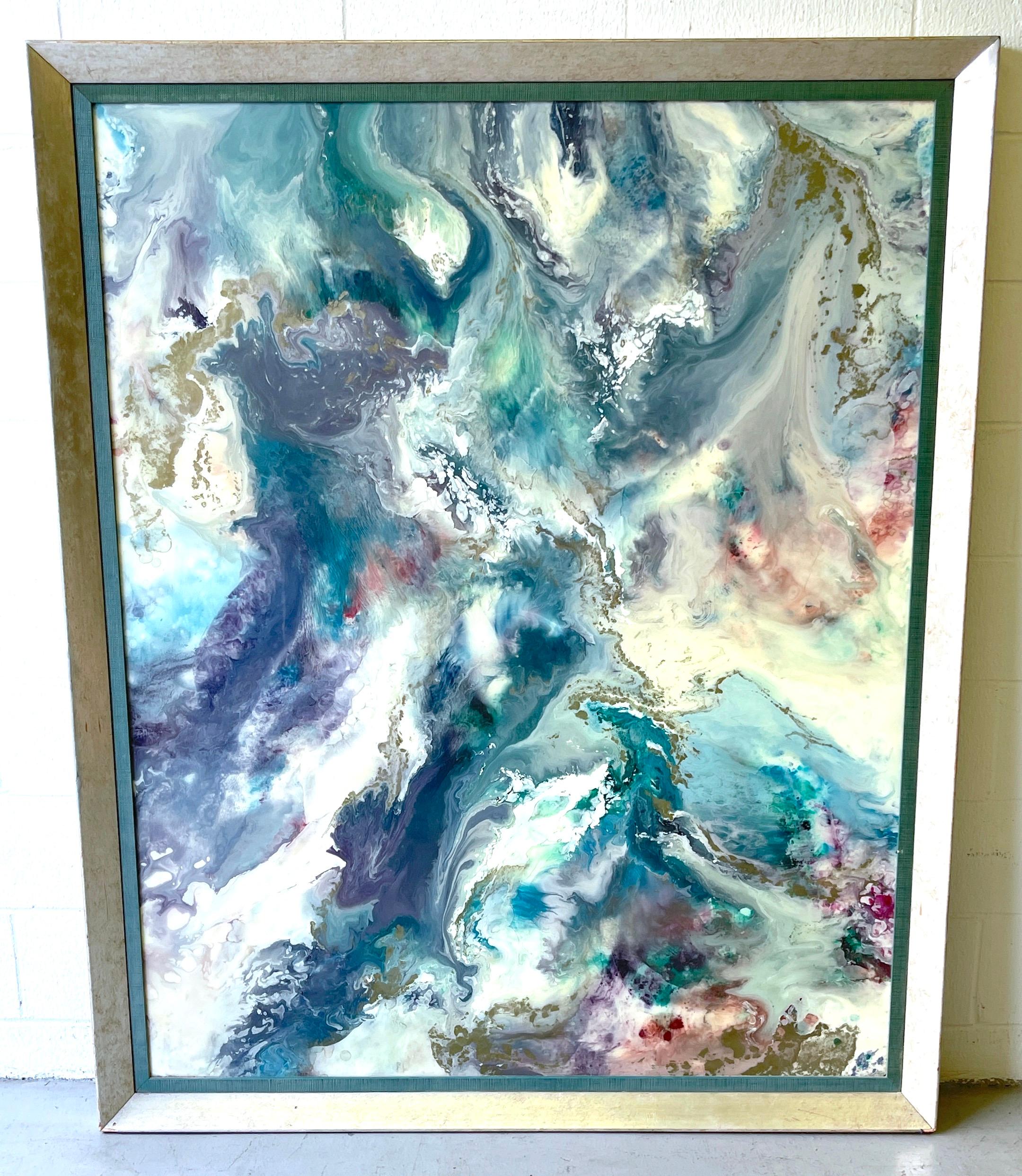 Monumental 'Oil Slick' Abstract Masterwork by Blakely Bering
BLAKELY BERING (American/Texas 21st Century) 
USA, Circa 2006, Frame, Imported from Italy by Larsen-Juhl

Experience the grandeur of artistic innovation with this massive abstract painting